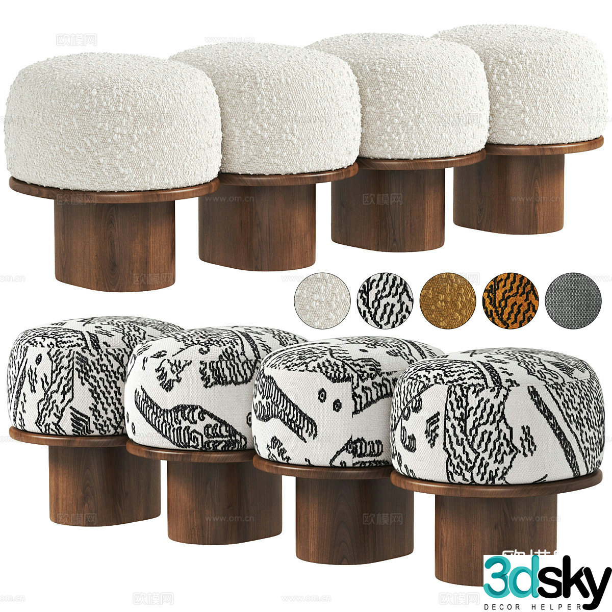 New Chinese style light luxury fabric bench strip 3D model