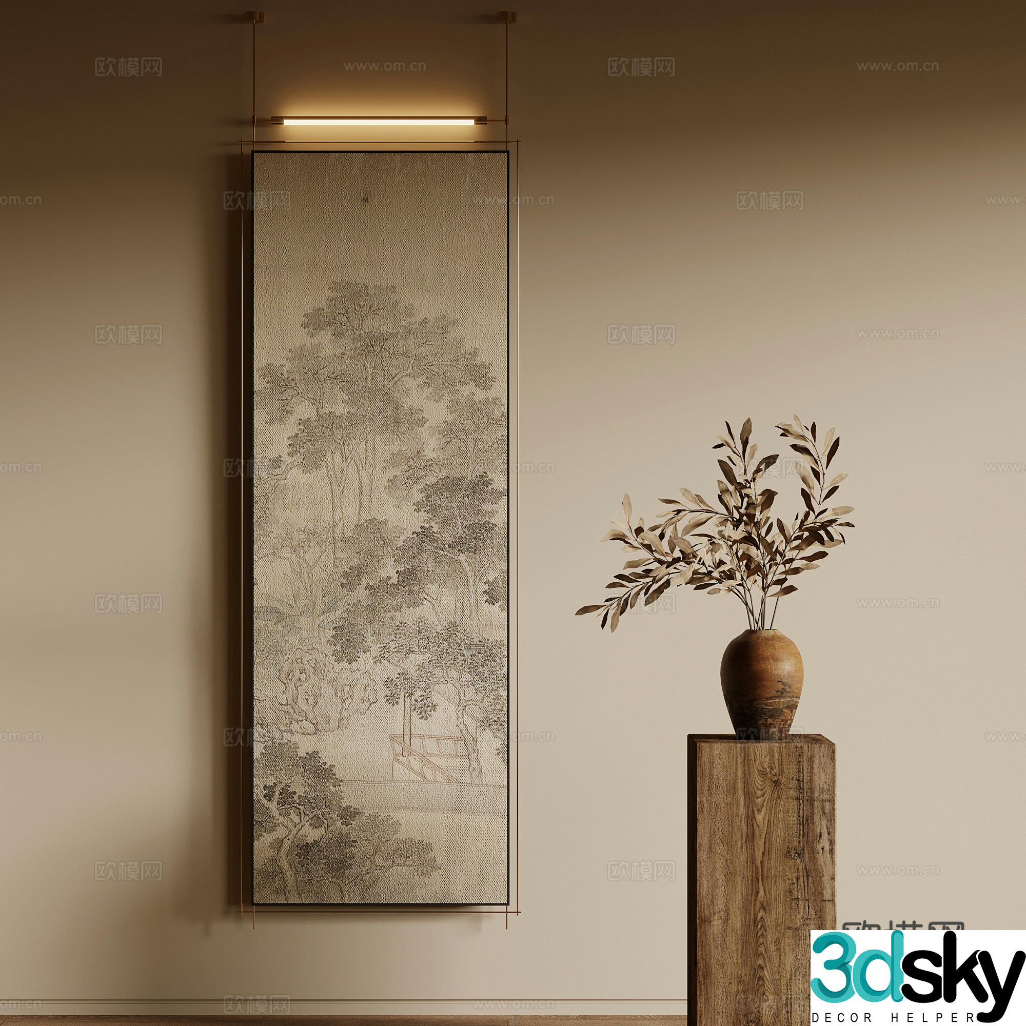 Middle-aged decorative paintings hanging paintings flower bonsai 3d model