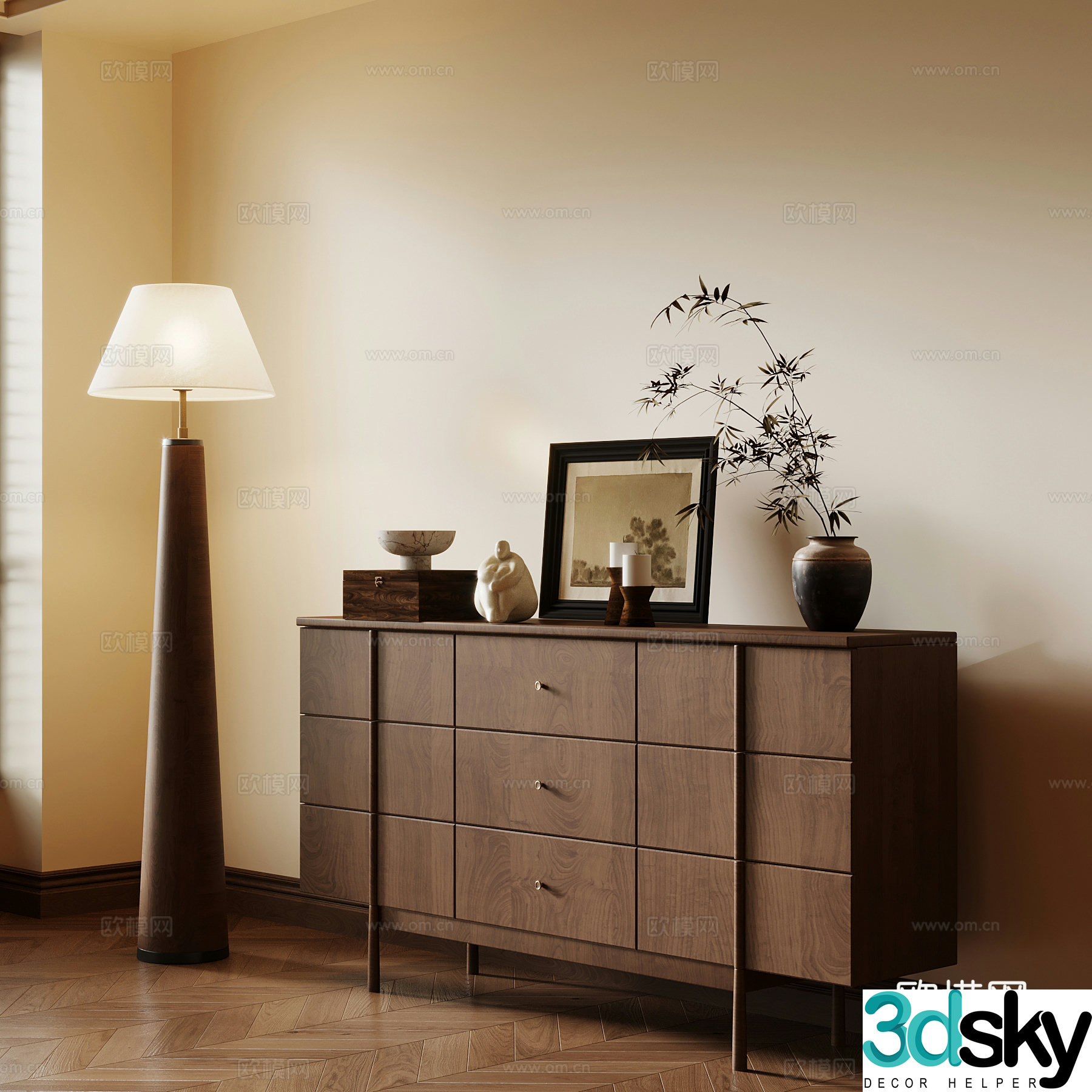 Middle-aged side cabinet 3D model of entrance cabinet