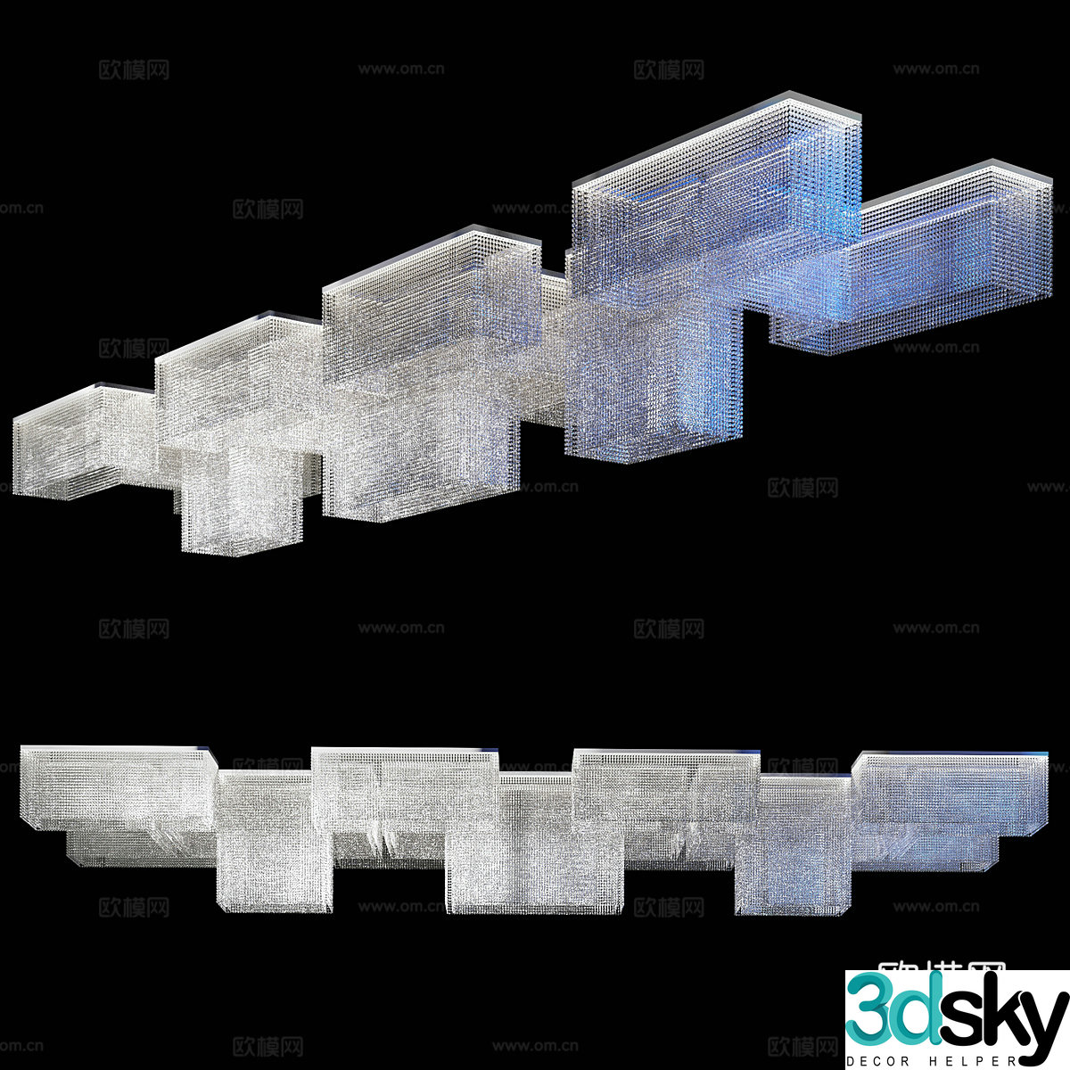 Modern Italian large crystal ceiling light 3D model
