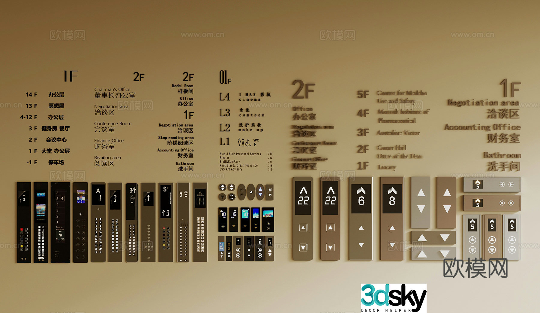 Modern elevator sign floor sign 3d model
