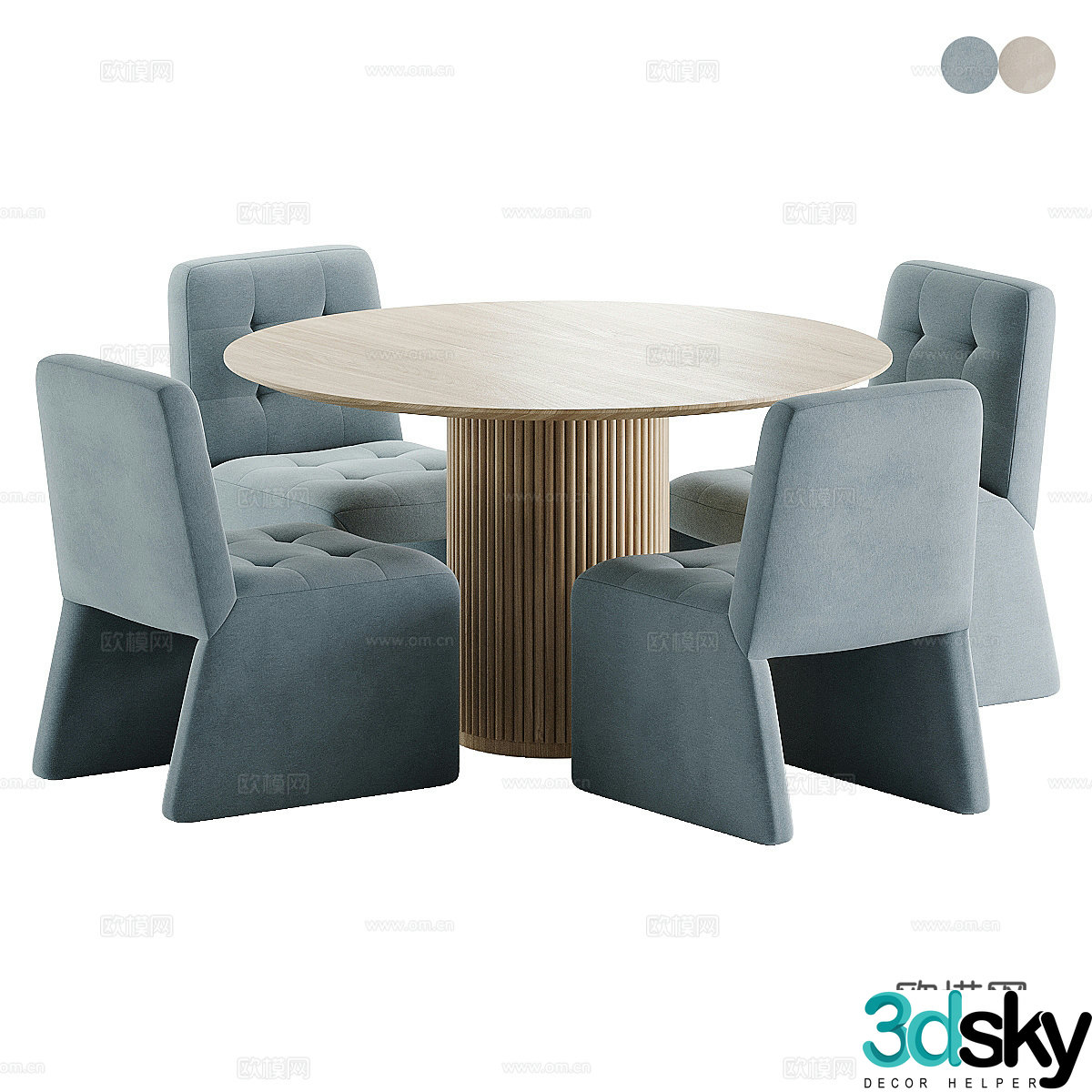 Modern cream style round dining table and chair combination 3D model