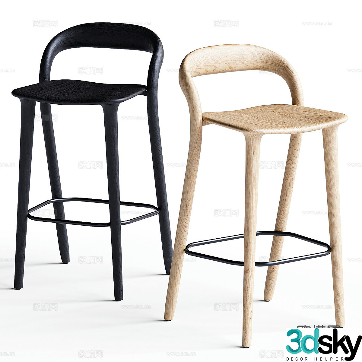 Modern Italian solid wood bar chair 3d model