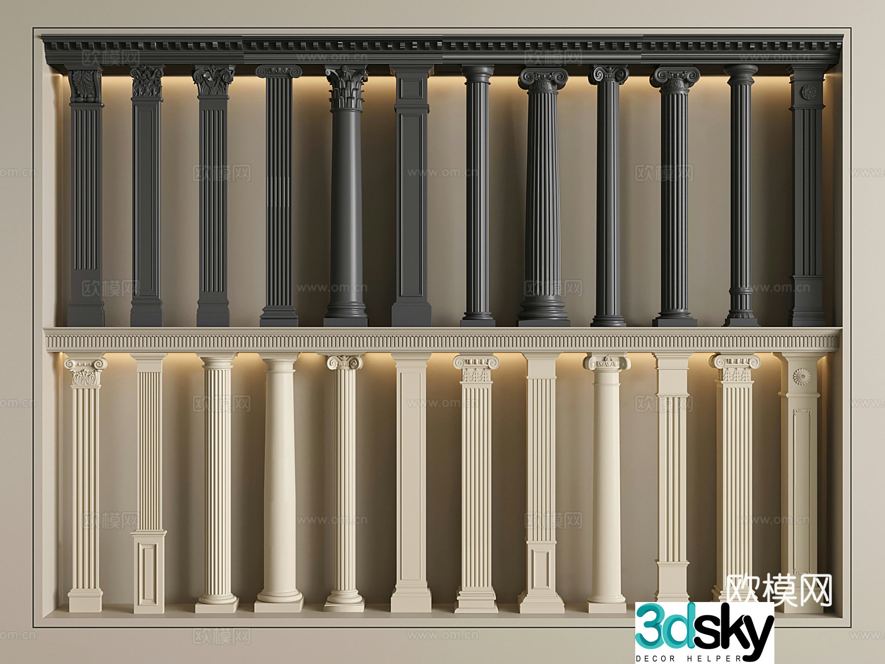 European Roman column American column gypsum carved style cylinder square column 3d model