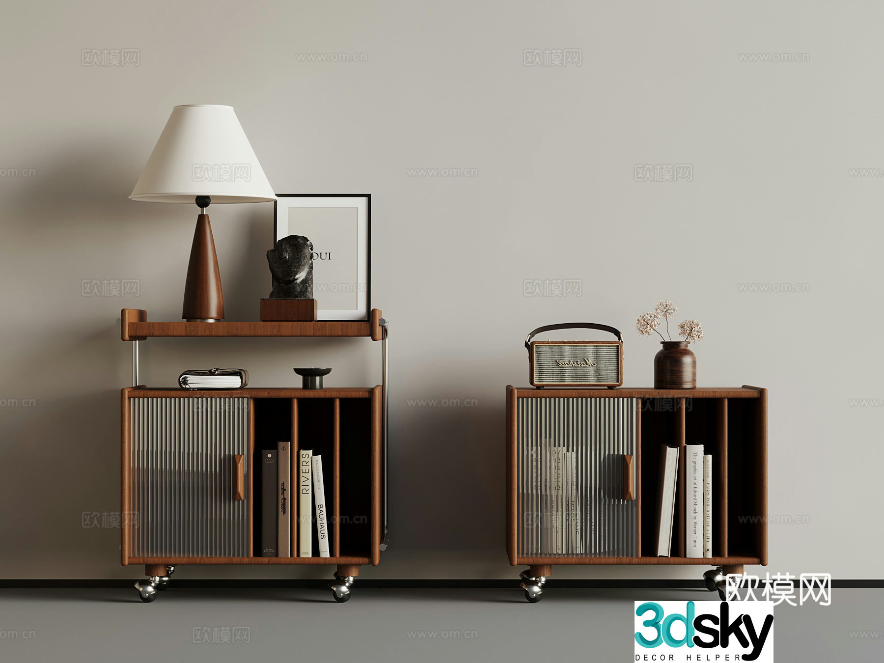 Middle-aged bedside table small cart 3d model