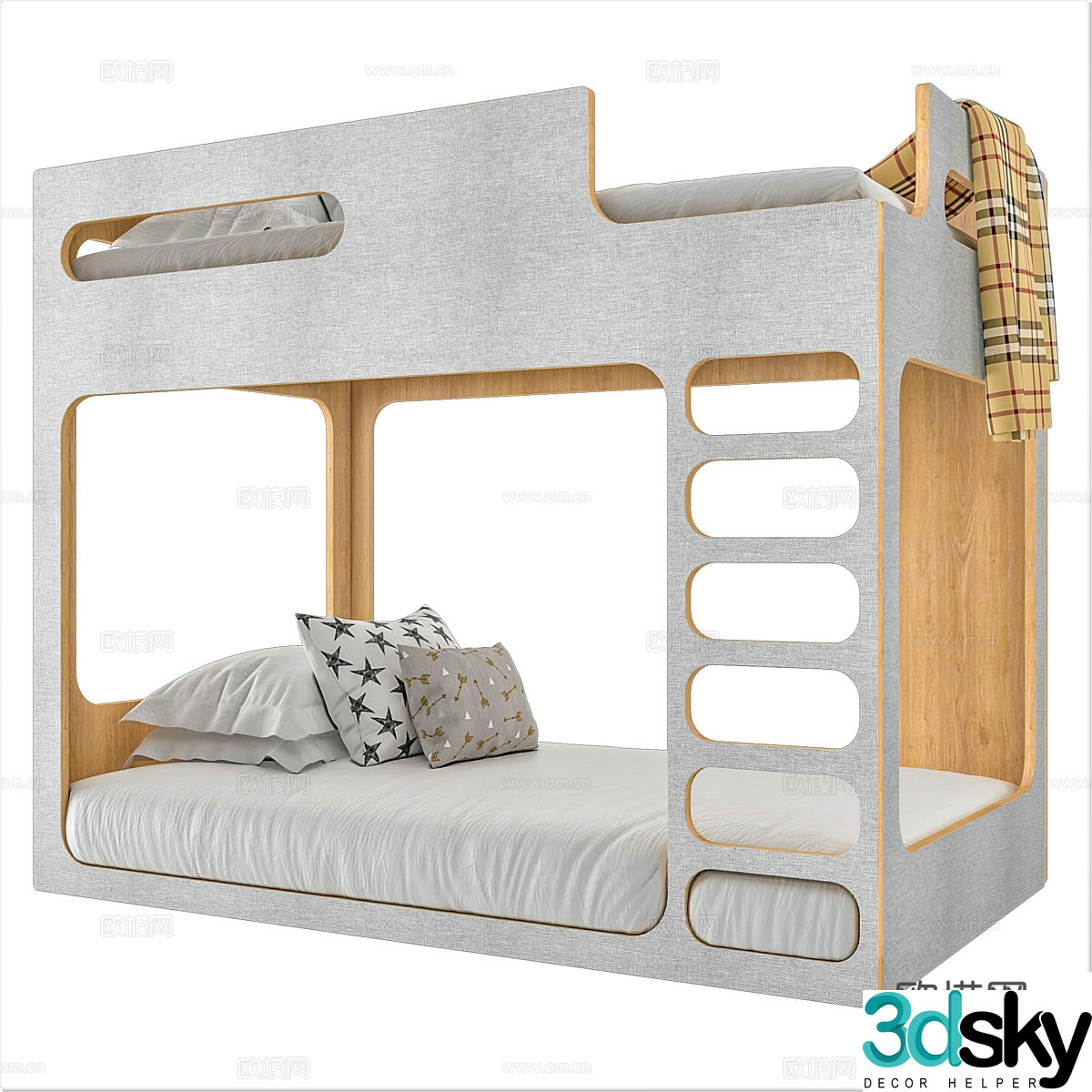 Modern creamy style children’s bed 3d model