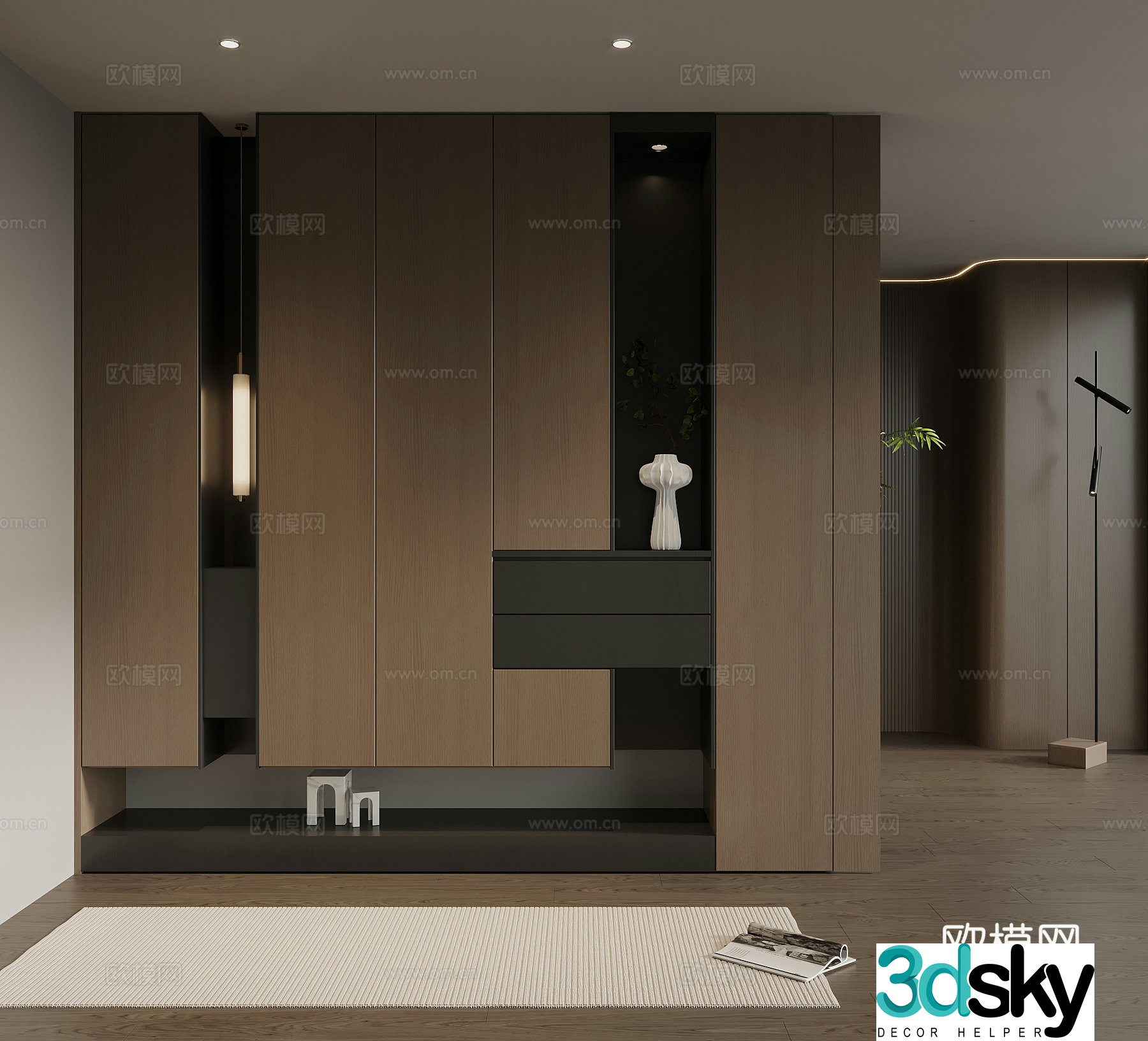 Italian minimalist porch cabinet door-entry shoe cabinet porch background 3D model