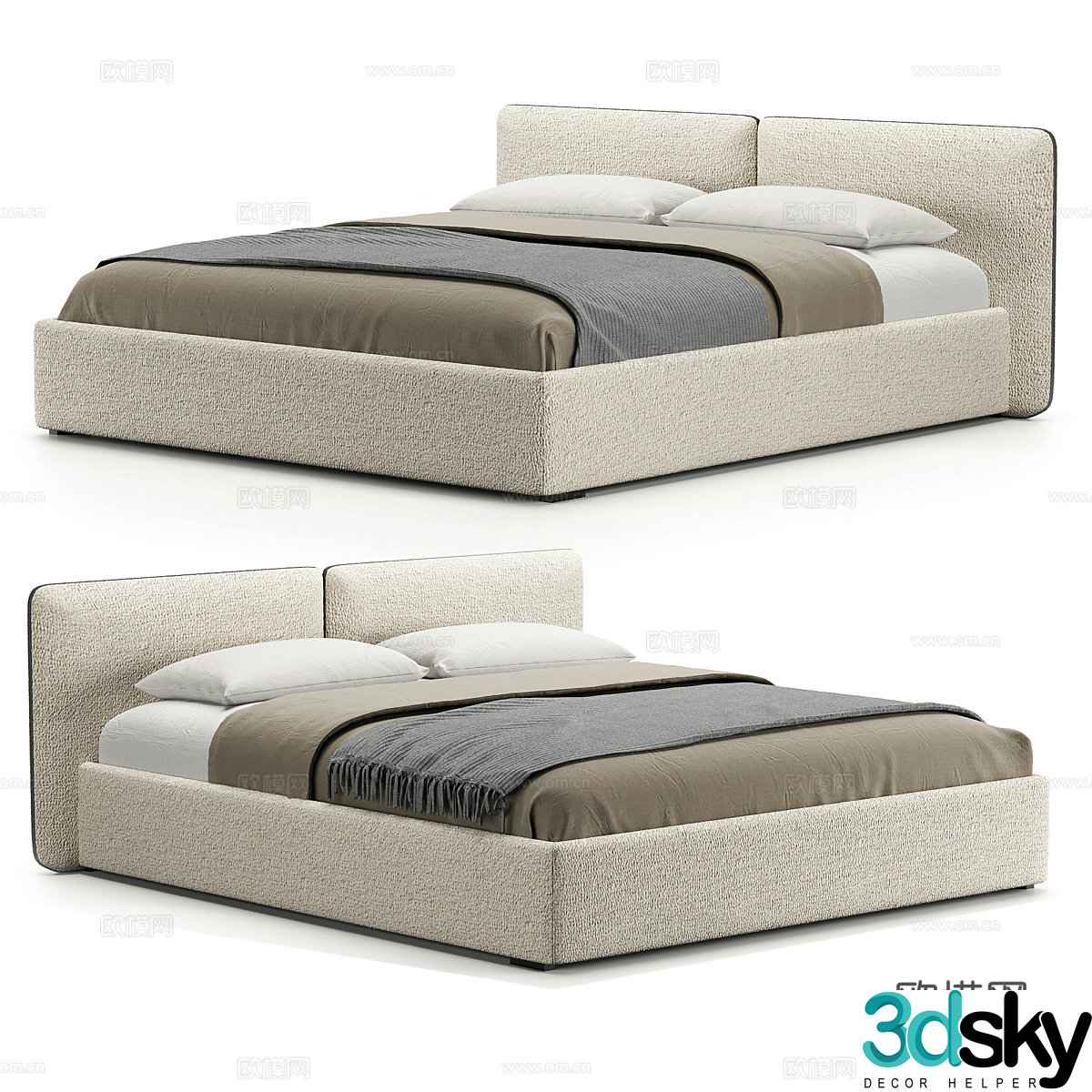Modern simple double bed Double bed Simple bed Bedroom bed Pillow 3D model