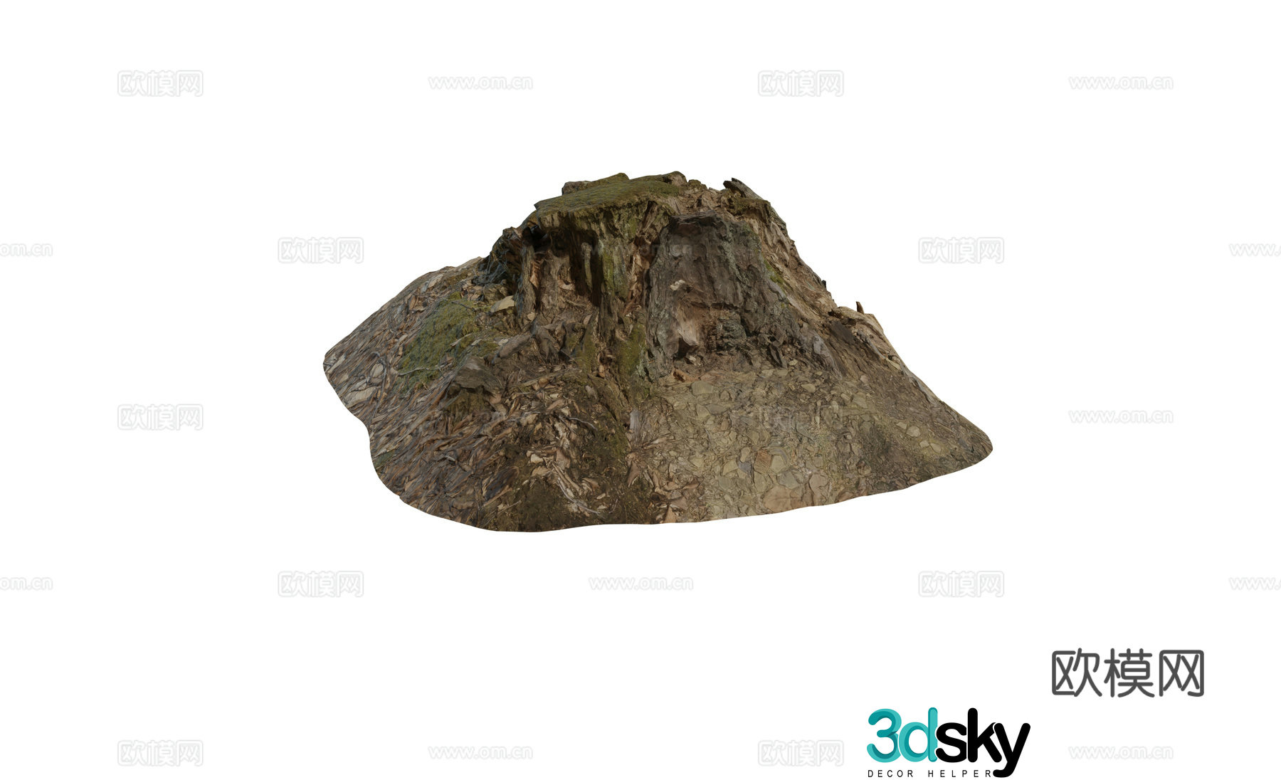 Modern tree stump Wooden stake Tree roots soil stone tree root combination 3d model