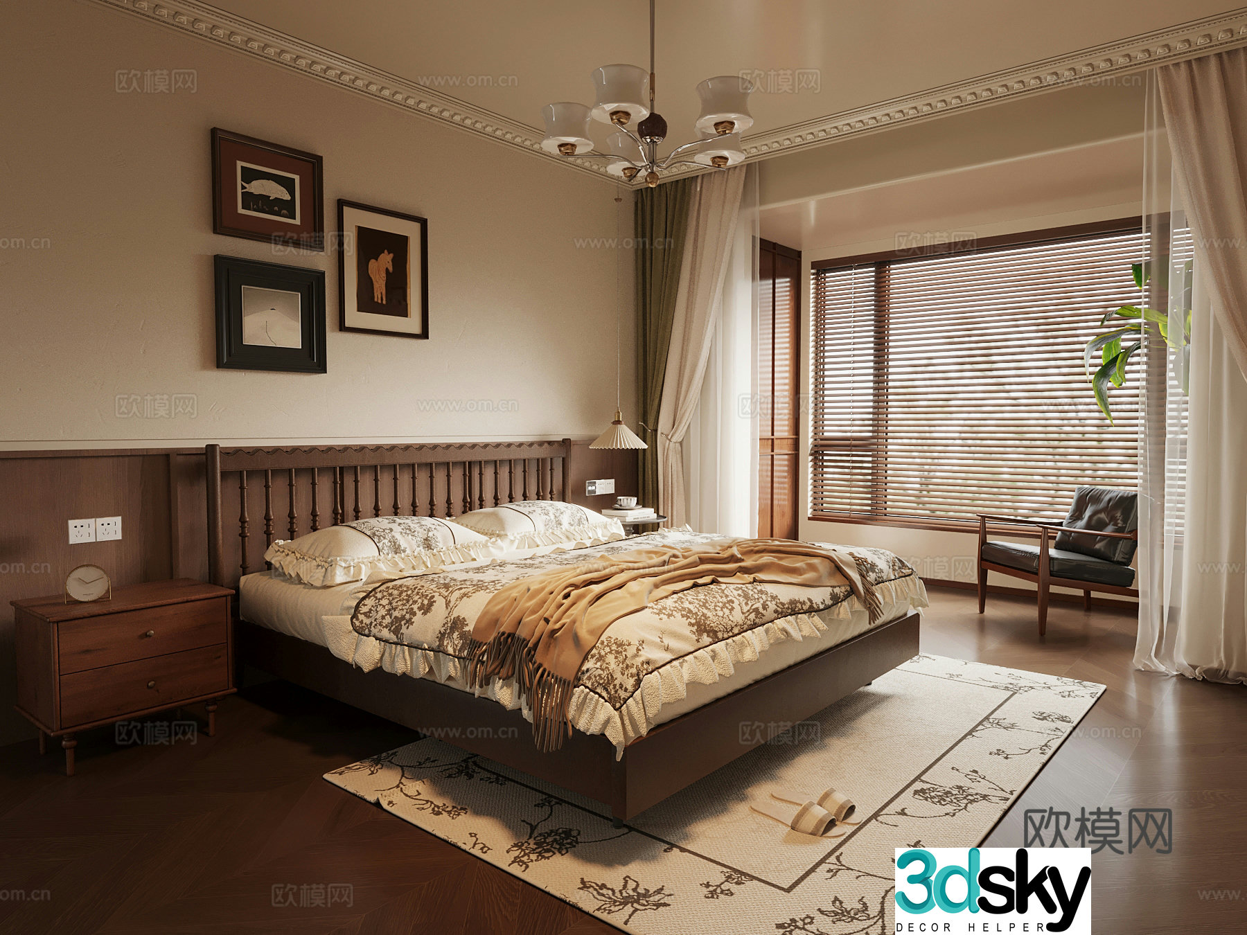 French bedroom medieval style bedroom double bed 3d model