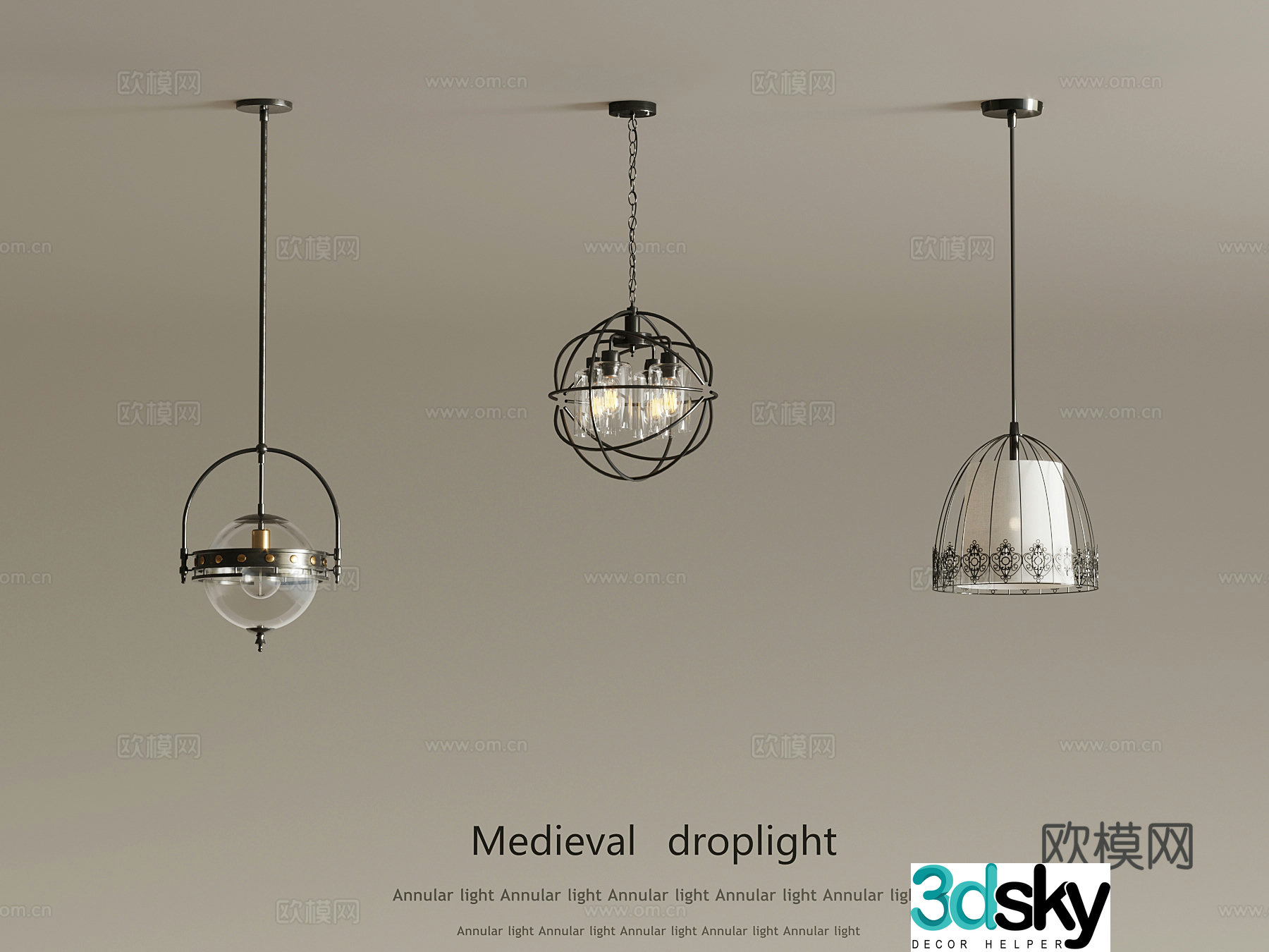 Industrial style small chandelier 3d model
