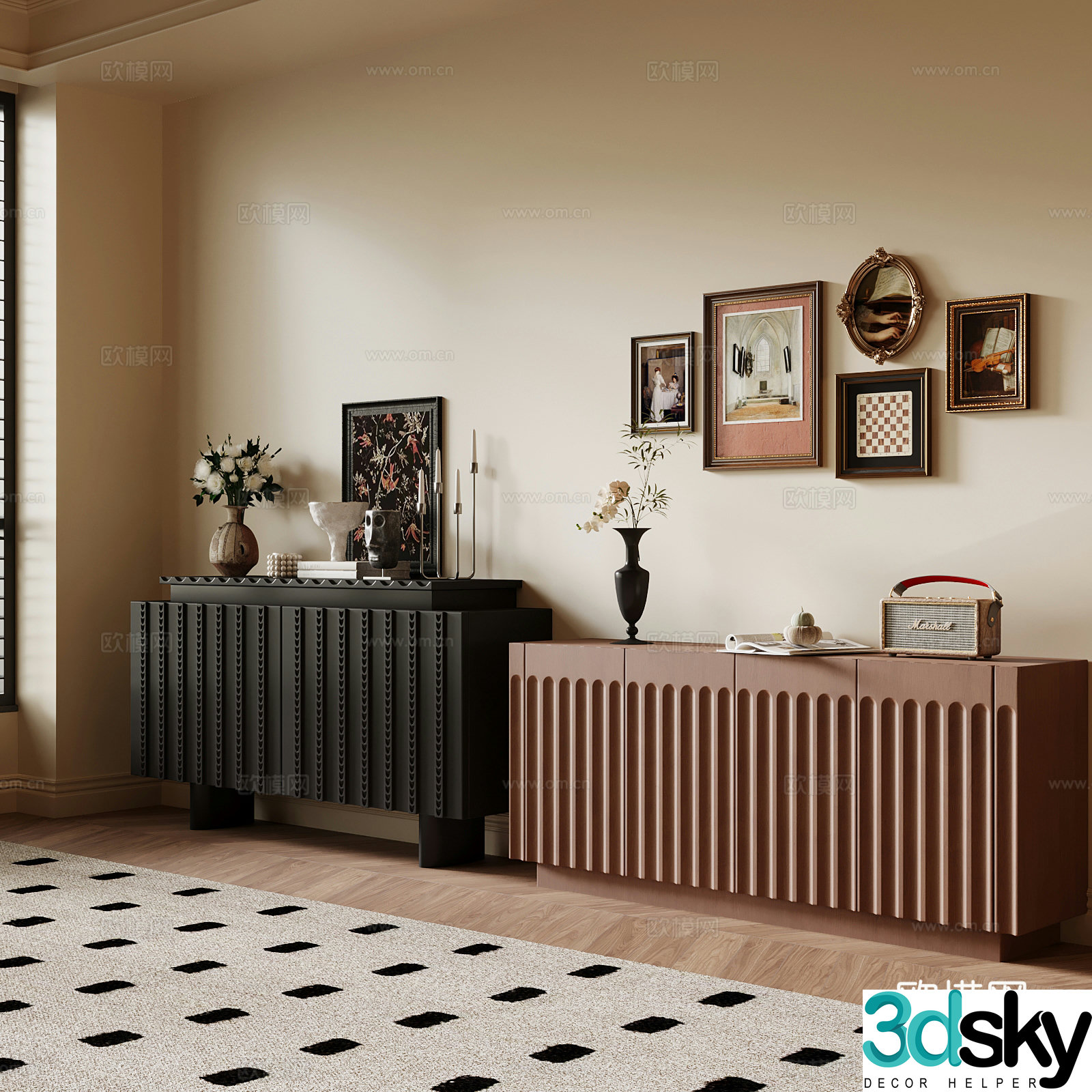 Middle-aged side cabinet porch cabinet end view cabinet 3D model