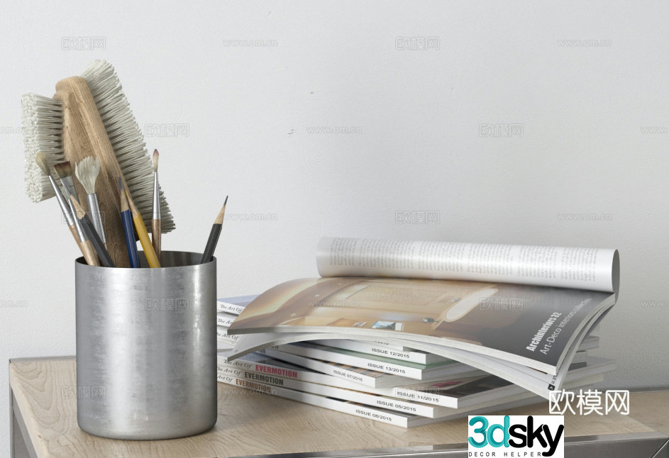 Modern furnishings and accessories books cup 3d model