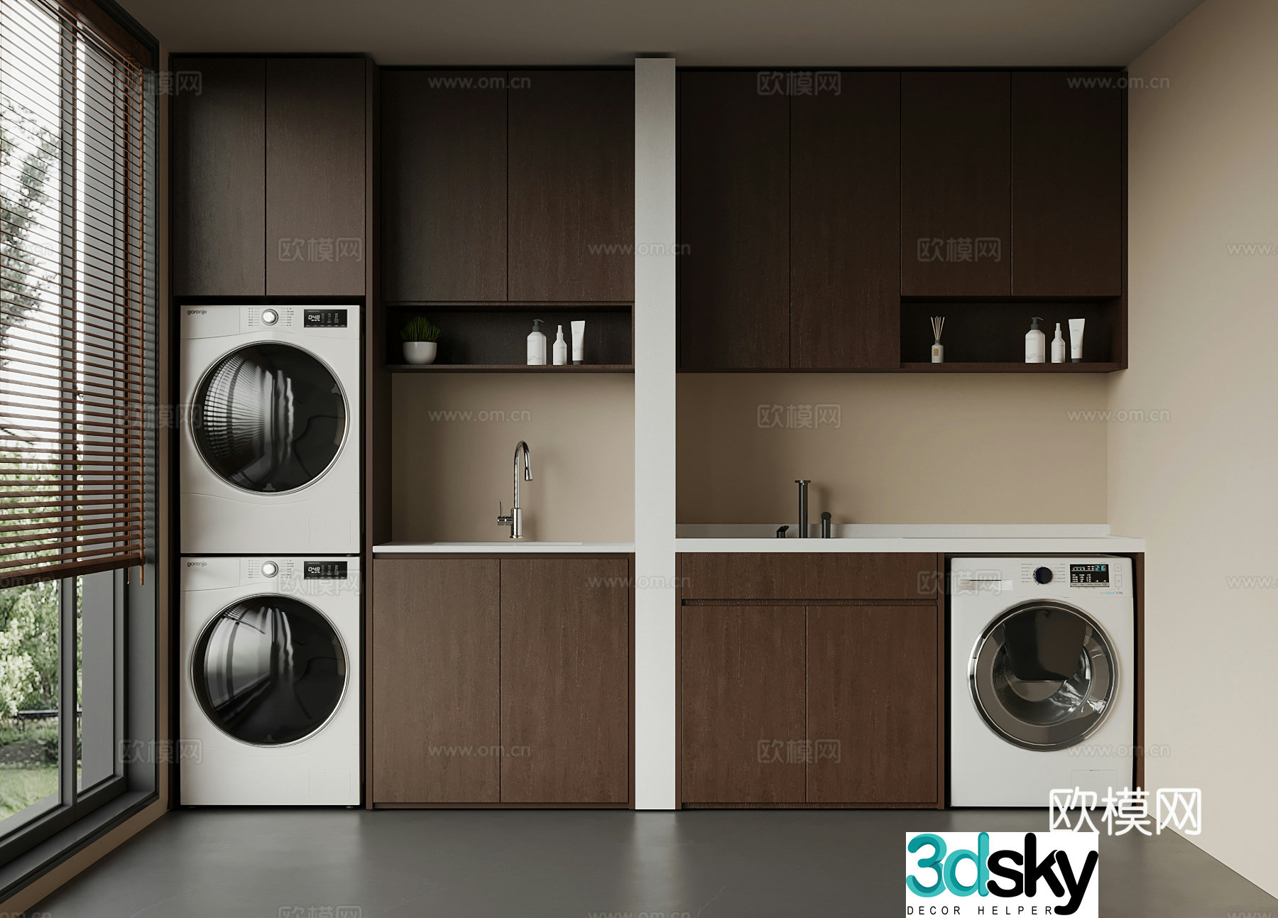 New Chinese style balcony washing machine cabinet bathroom cabinet 3d model