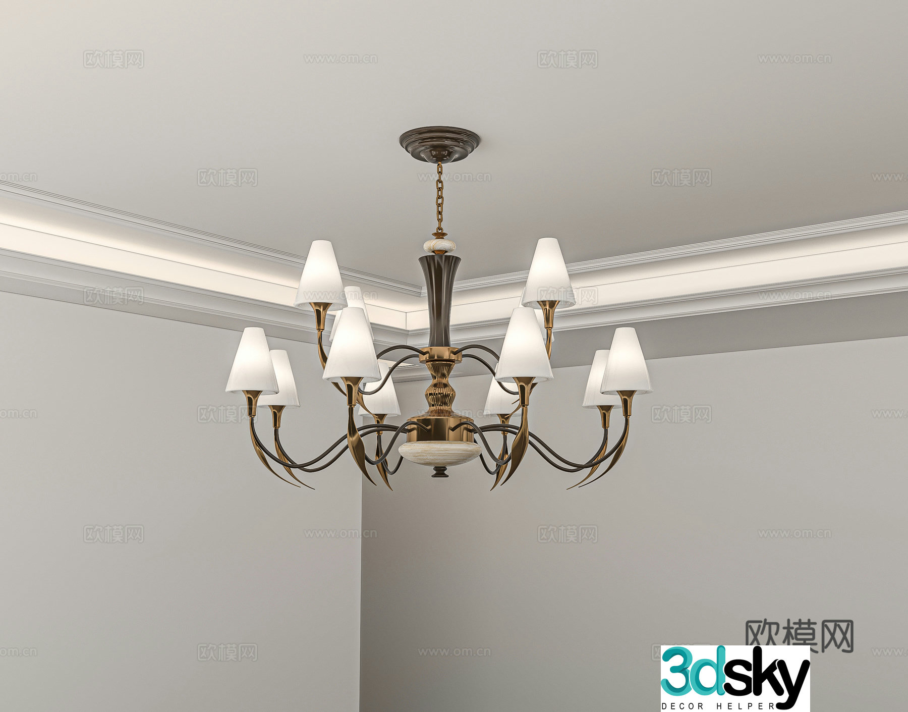 French light luxury living room chandeliers 3D model