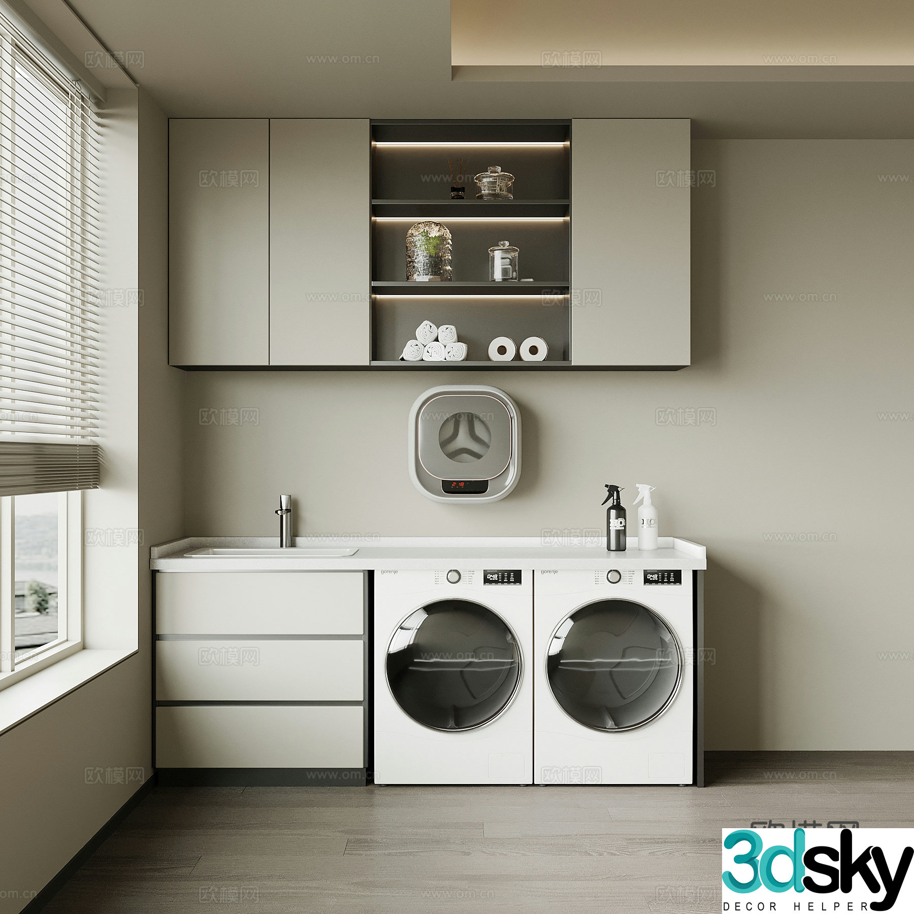 Modern Italian washing machine cabinet balcony cabinet 3d model