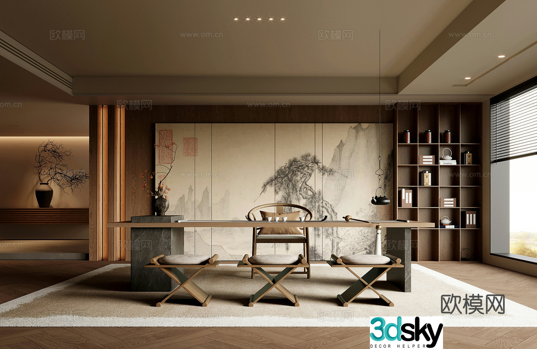 Tea room New Chinese style tea room Tea table and chair combination Tea table 3D model