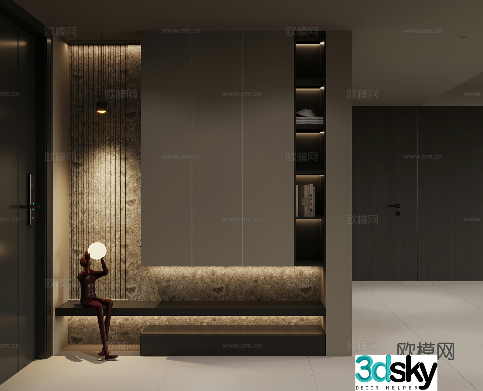 Italian minimalist porch cabinet 3D model of entrance shoe cabinet