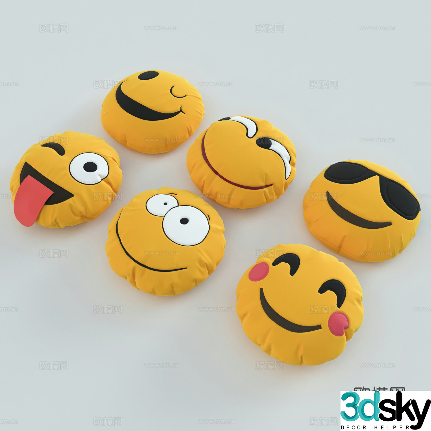 Modern smiling face fabric pillow 3D model