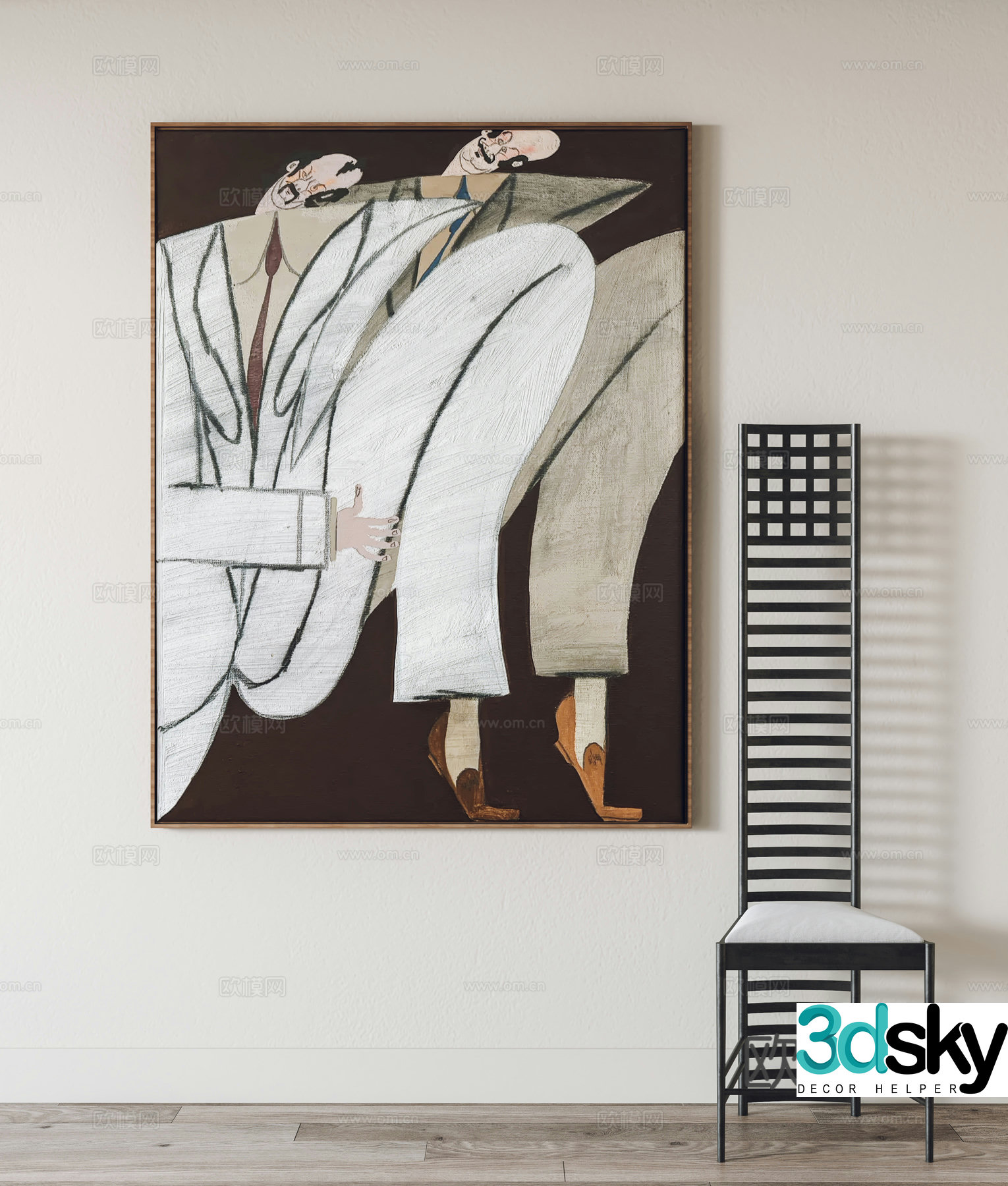 Modern hanging paintings decorative paintings single chairs 3D model