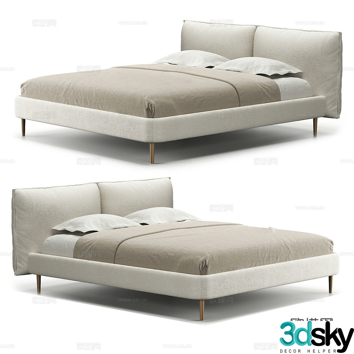 Modern simple double bed bedroom bed simple bed pillow 3d model