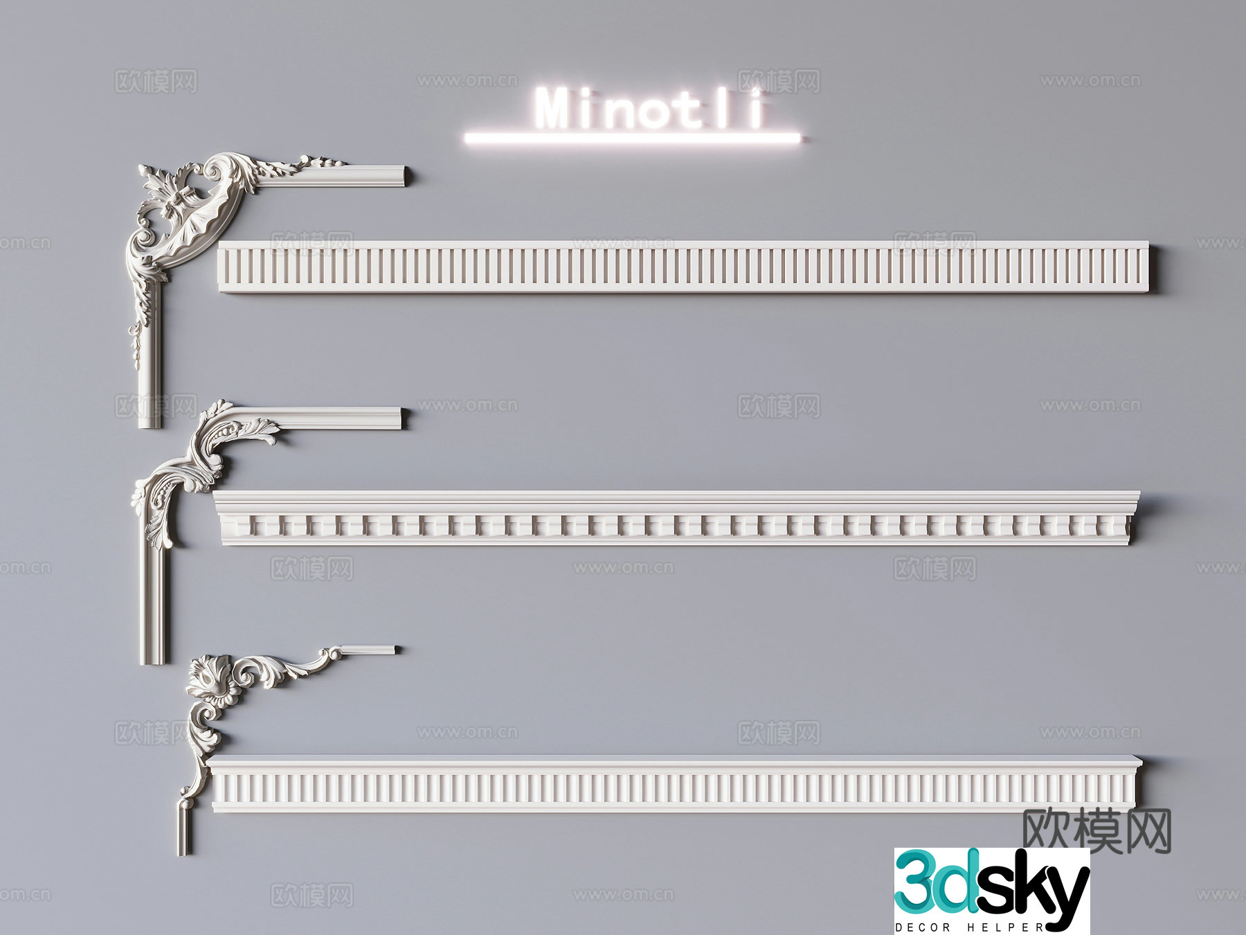 French gypsum decorative lines French skirting top corner line carved corner flower 3D model