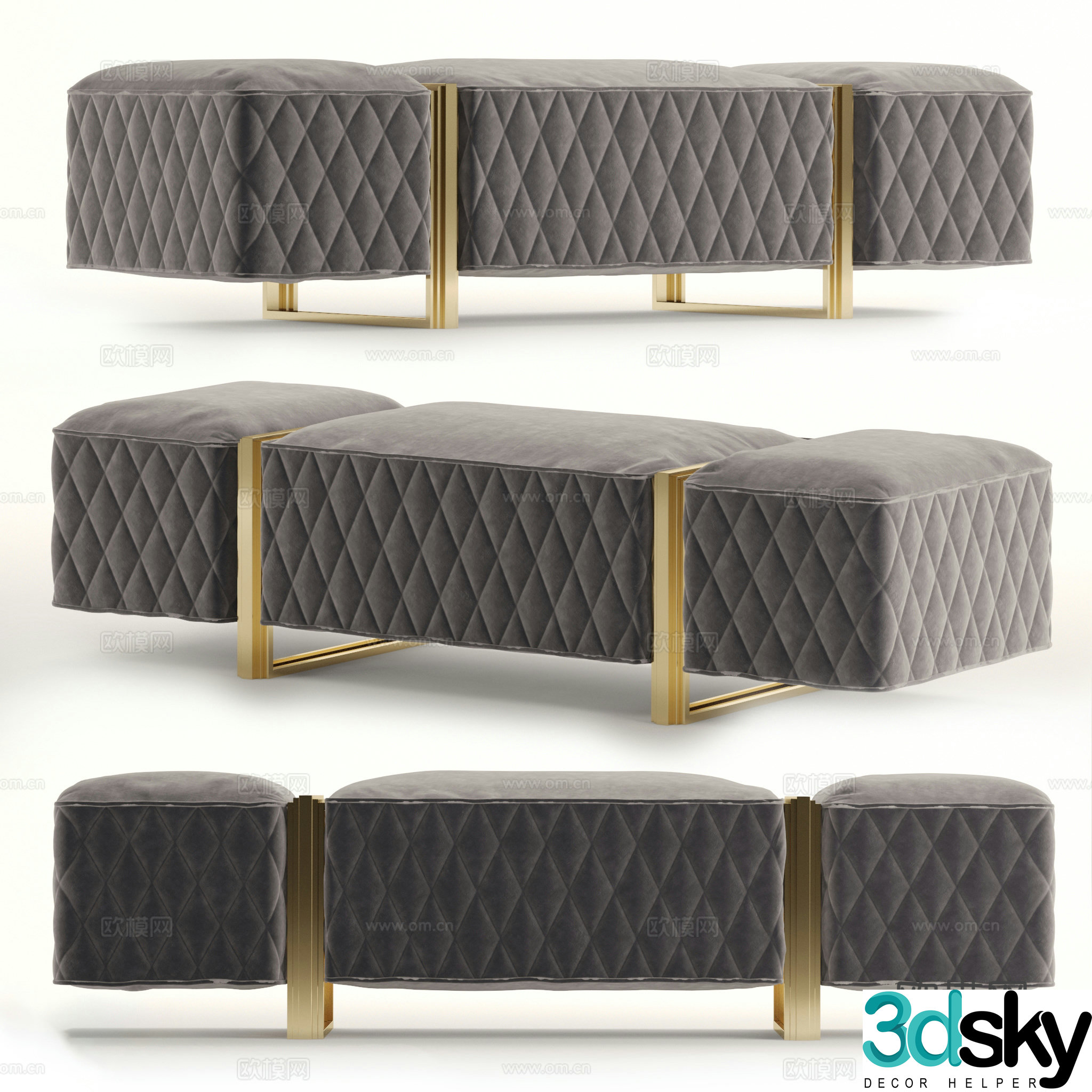 Modern light luxury fabric bench strip bench tail stool 3D model