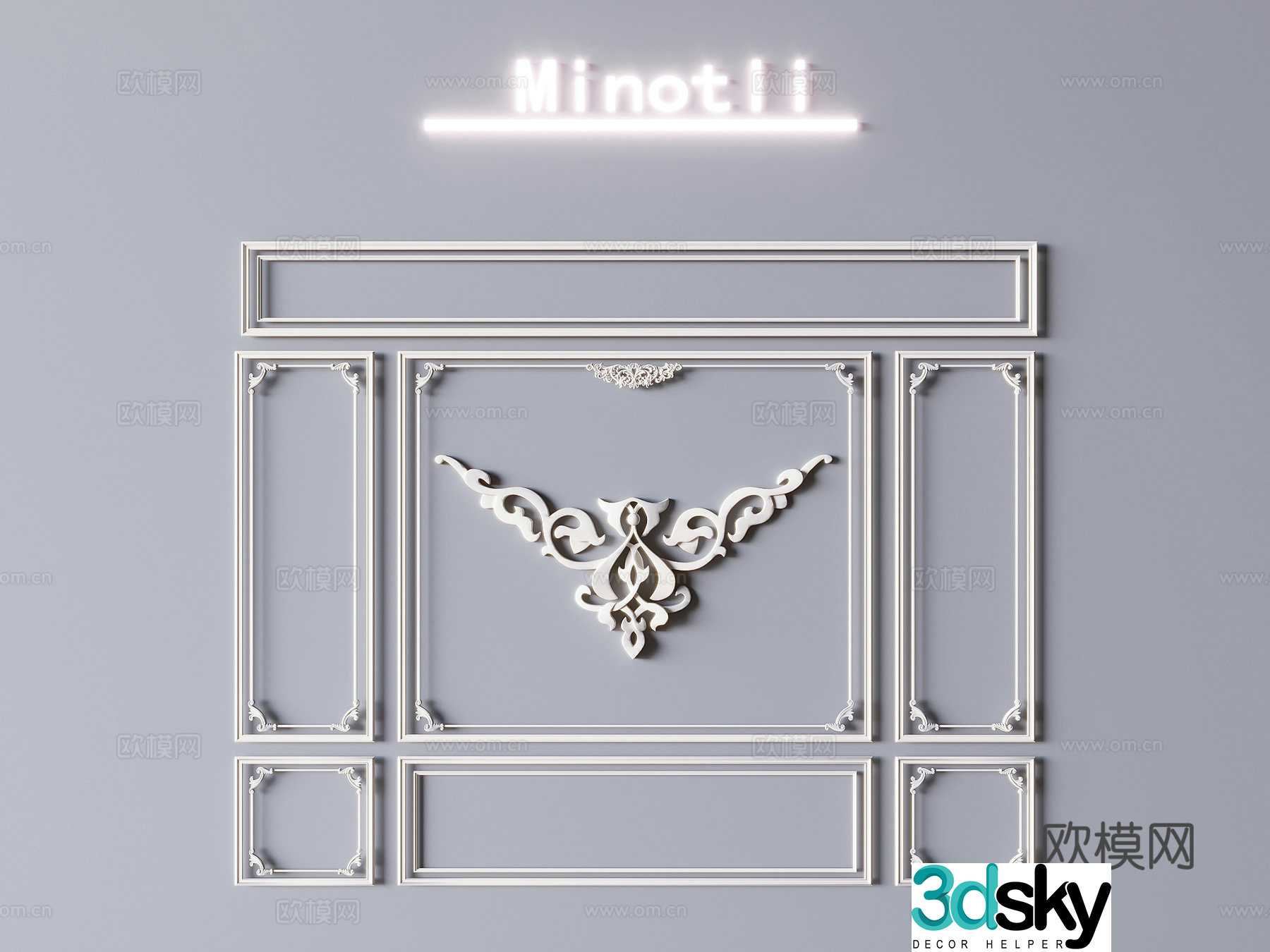 French gypsum decorative lines carved corner flowers gypsum component background wall 3d model