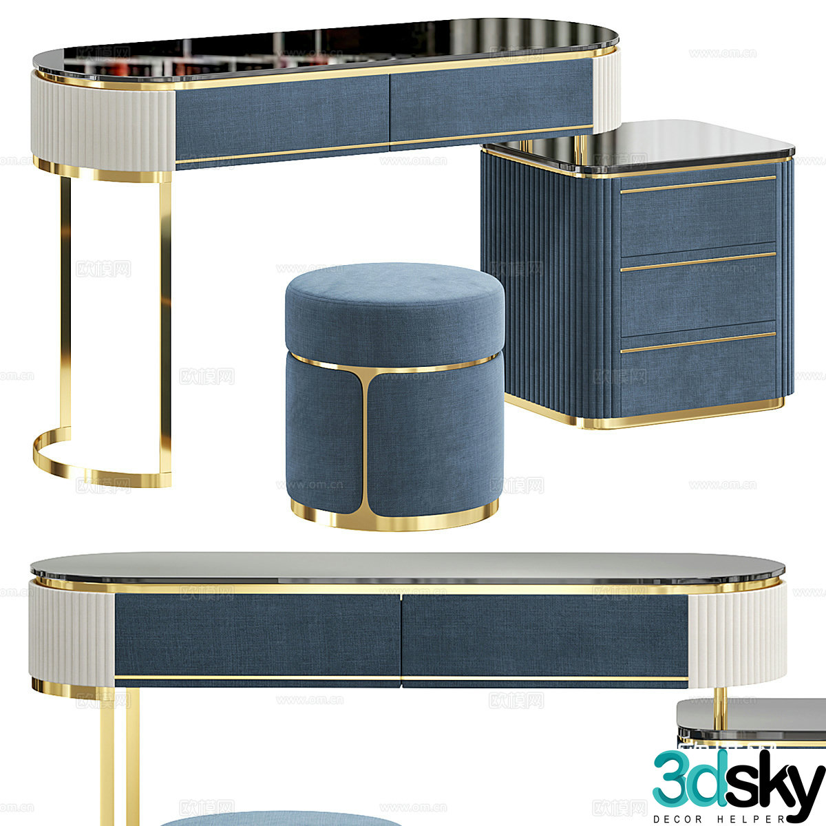 Modern Italian light luxury dressing table 3D model