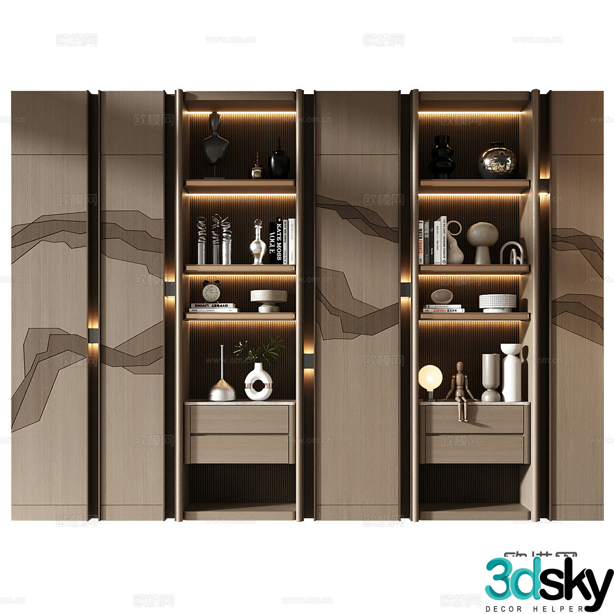 New Chinese style light luxury decorative cabinet bookcase decorative rack 3D model