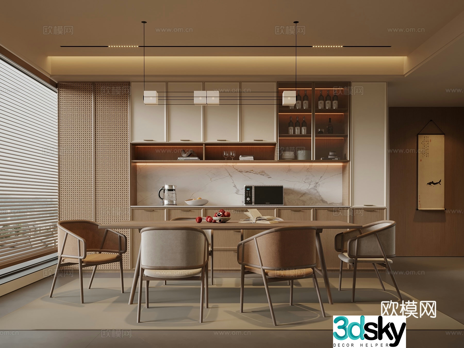 New Chinese restaurant Song’s restaurant Dining table and chairs Wine cabinet 3D model