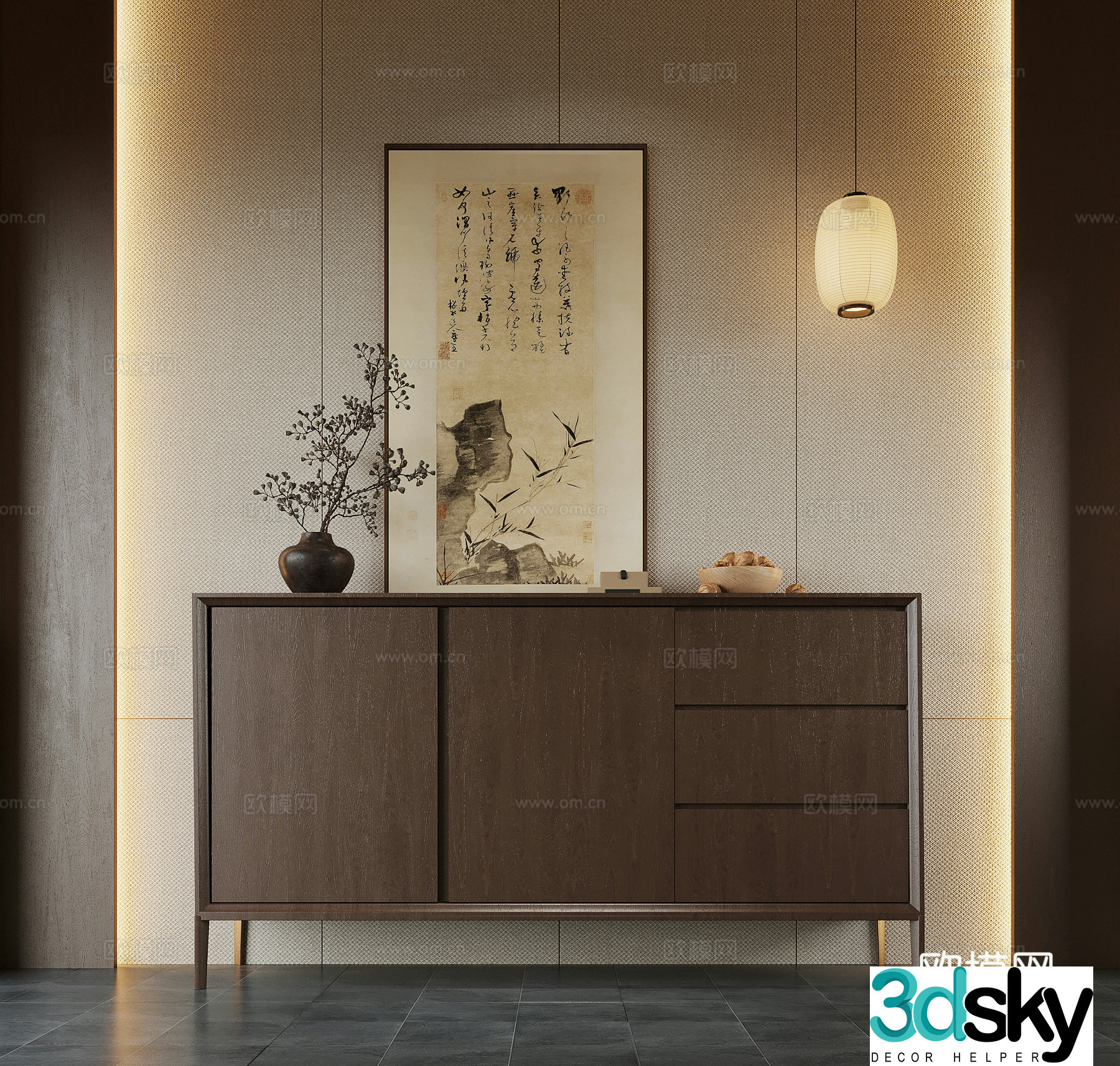 New Chinese side cabinet porch cabinet decorative cabinet 3D model