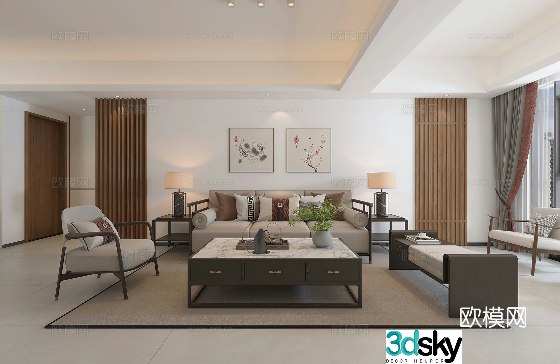 New Chinese style living and dining room 3D model