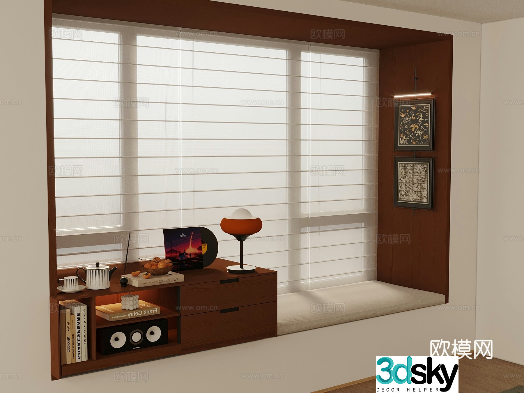 Middle-aged bay window Shangri-La curtain 3D model