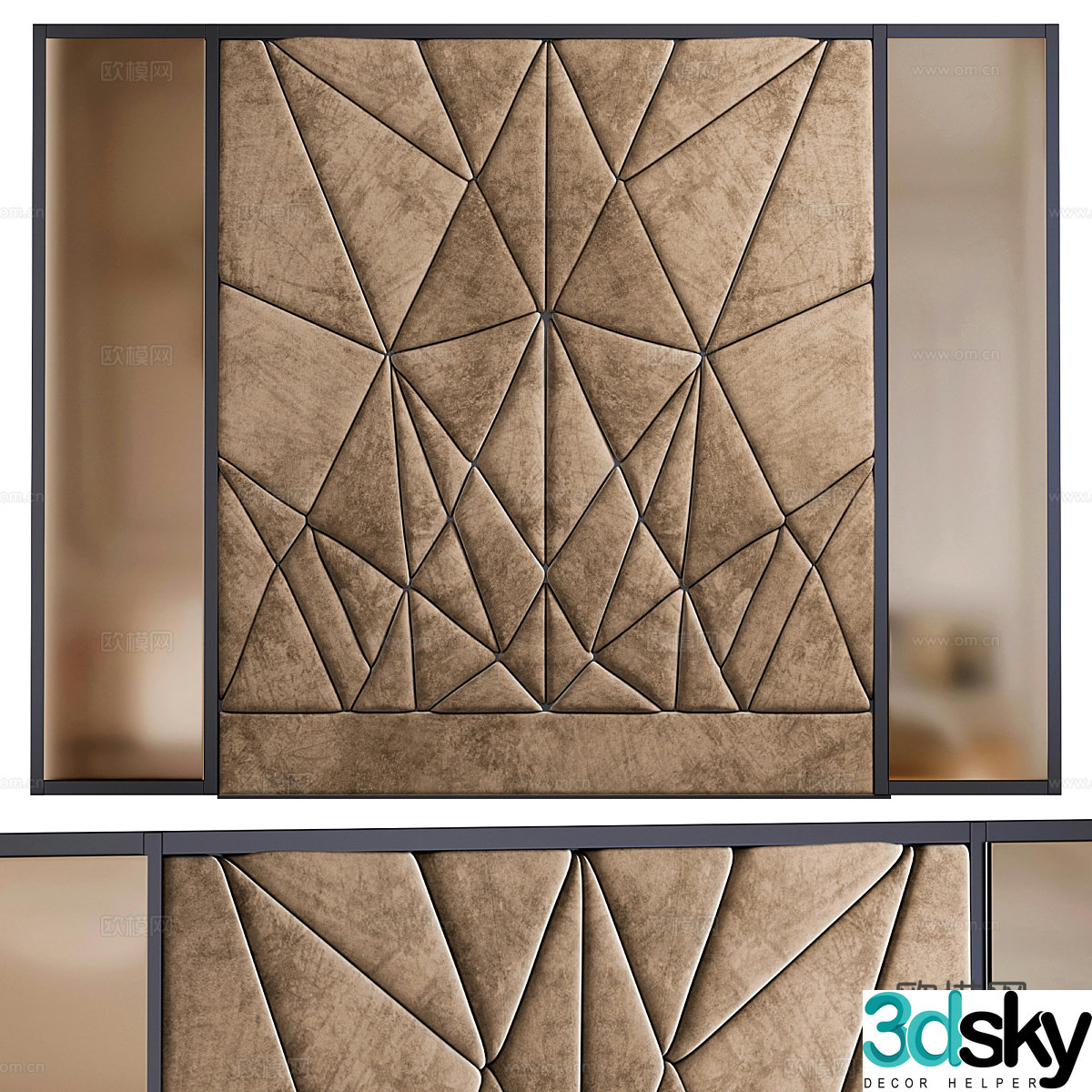 Modern light luxury hard bag bedside background wall 3d model
