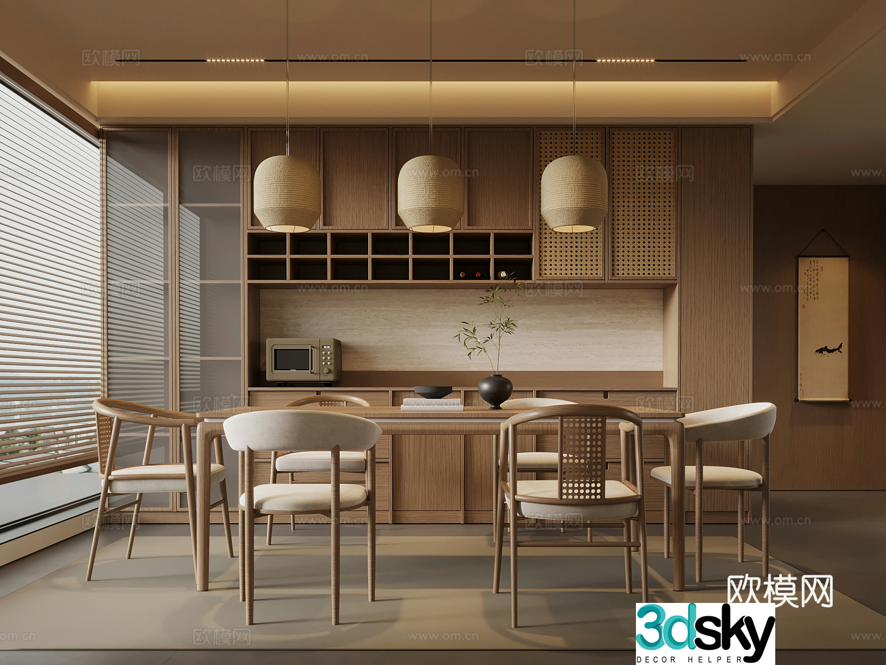 06 New Chinese Restaurant Song’s Restaurant Dining Table and Chair Wine Cabinet 3D Model