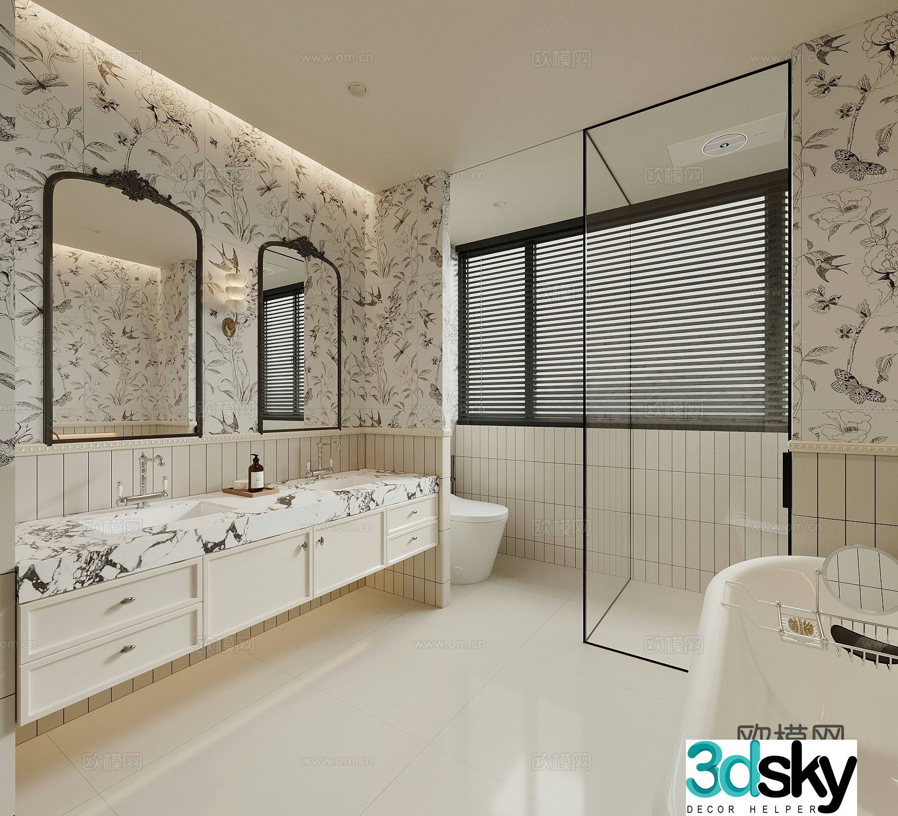 French bathroom bathroom cabinet bathtub toilet 3d model