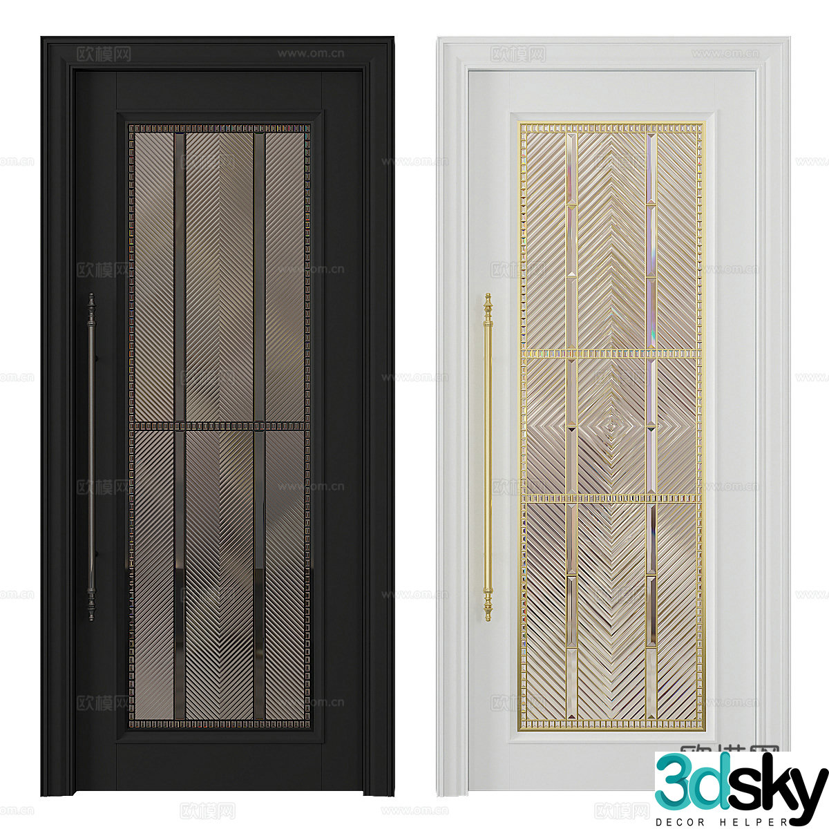 New Chinese style light luxury indoor glass single-opening 3D model