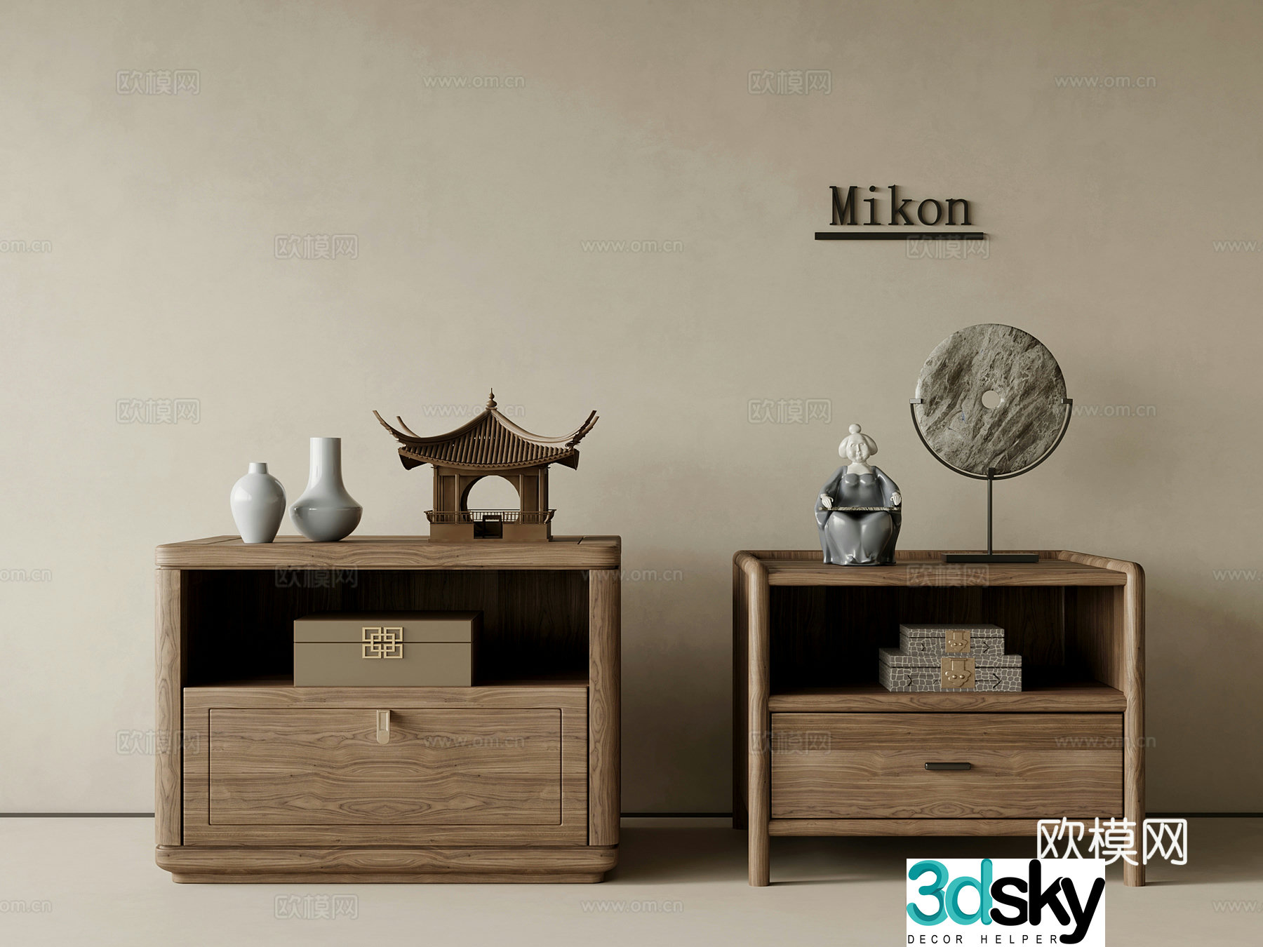 Bedside table New Chinese style bedside table Ornament ornament 3D model