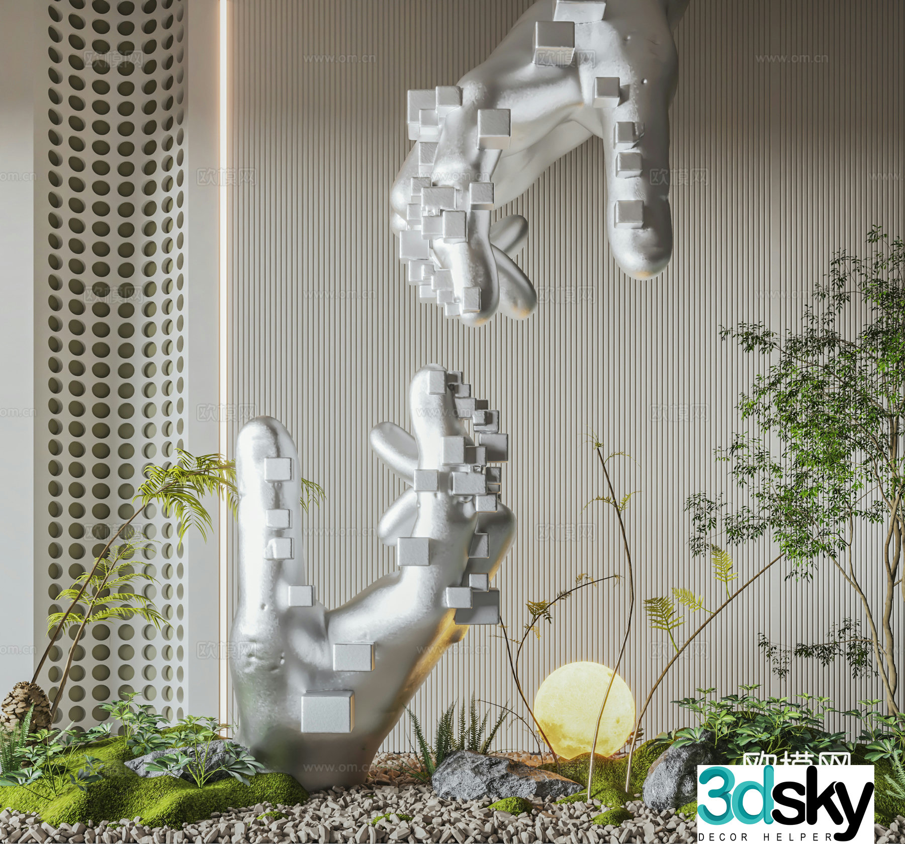 Modern interior landscape sketch 3d model