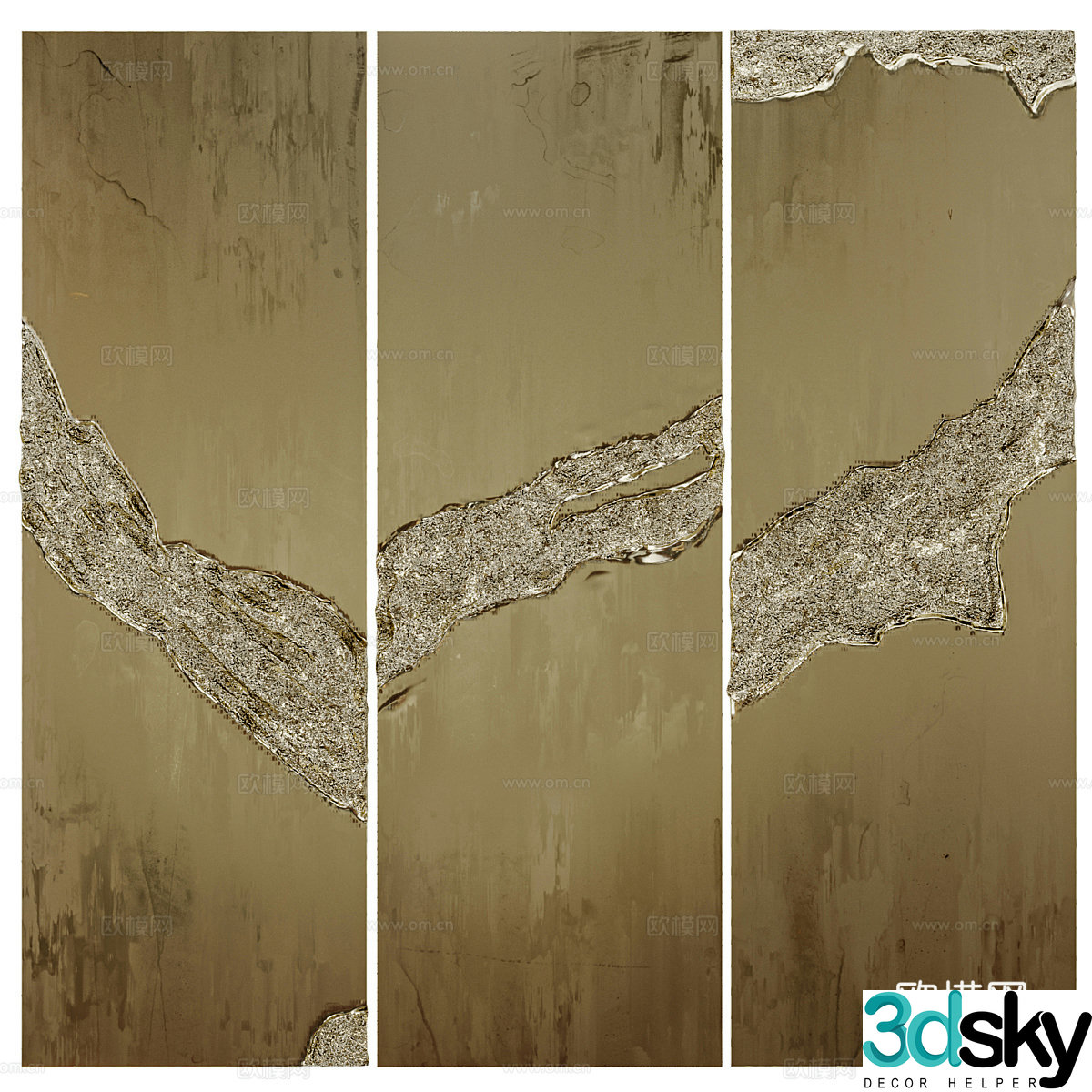 New Chinese style light luxury metal bas-relief hanging board 3D model