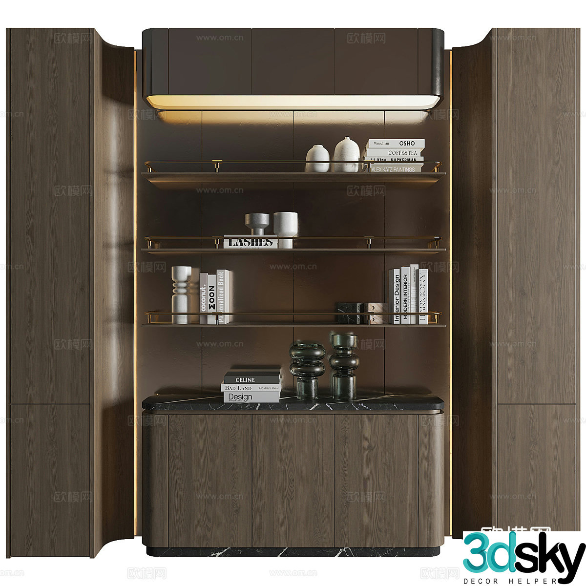 New Chinese style light luxury decorative cabinet bookcase decorative rack 3D model