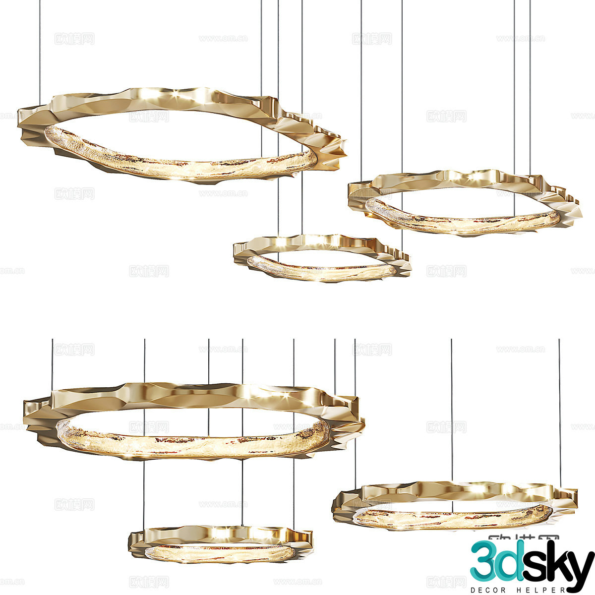 New Chinese light luxury metal round craft chandelier 3D model