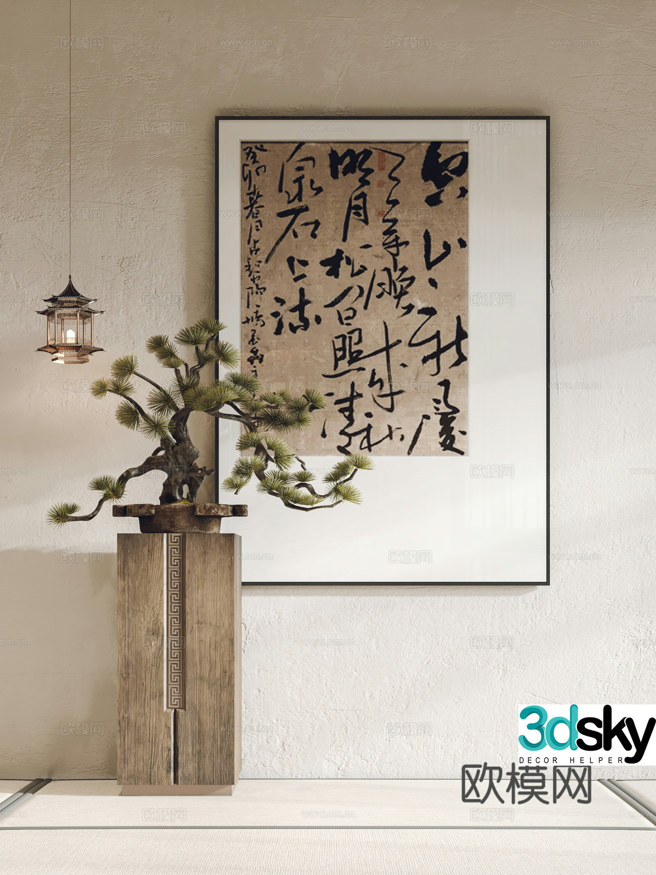 New Chinese style hanging paintings decorative paintings bonsai chandelier 3d model