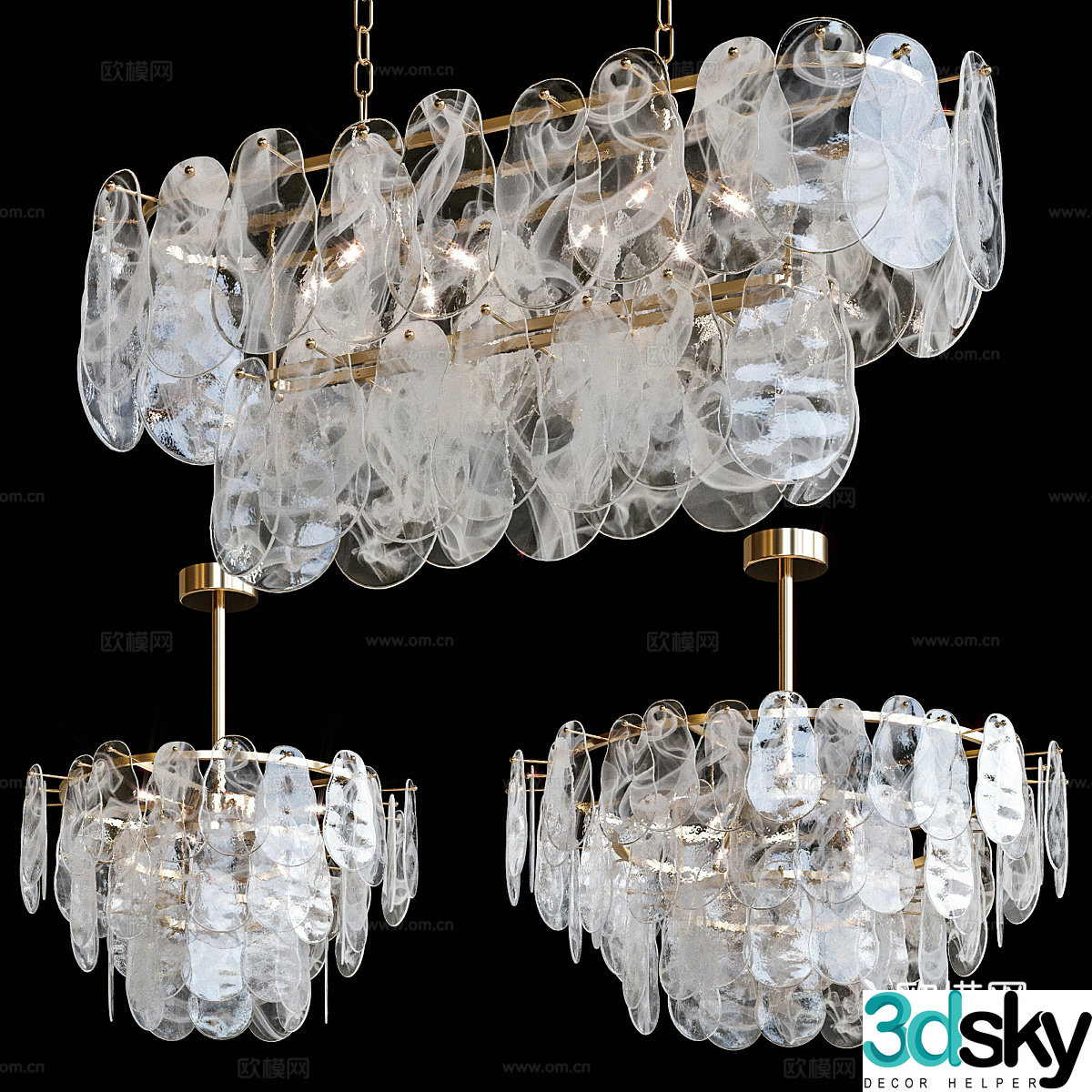 Modern light luxury metallic glass decorative chandelier 3d model