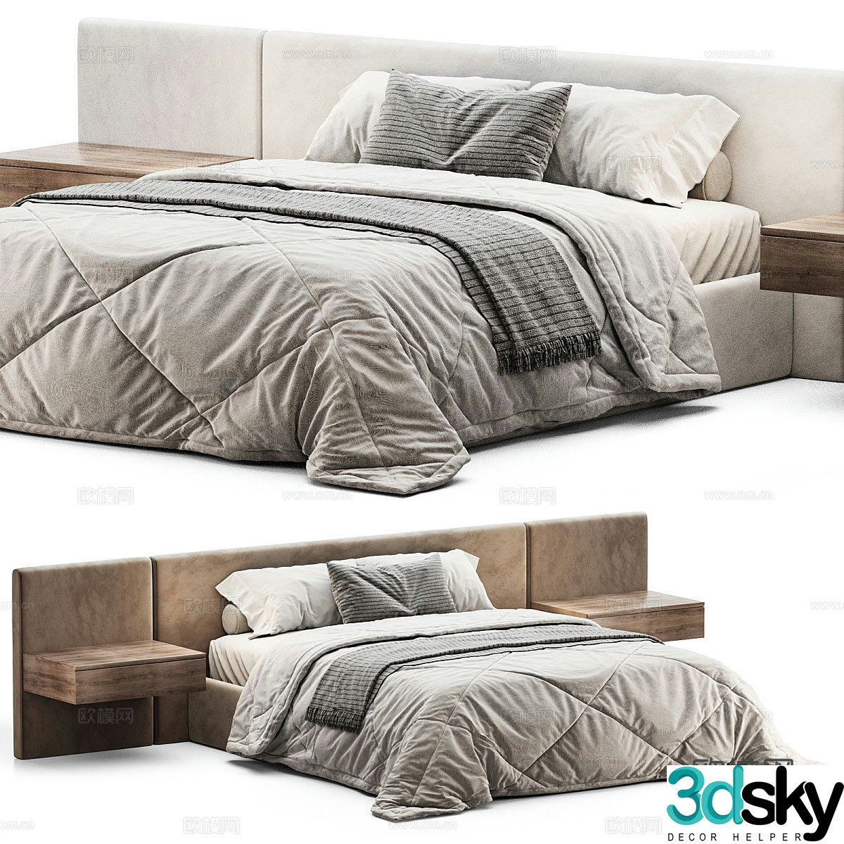 Modern Italian fabric double bed 3D model