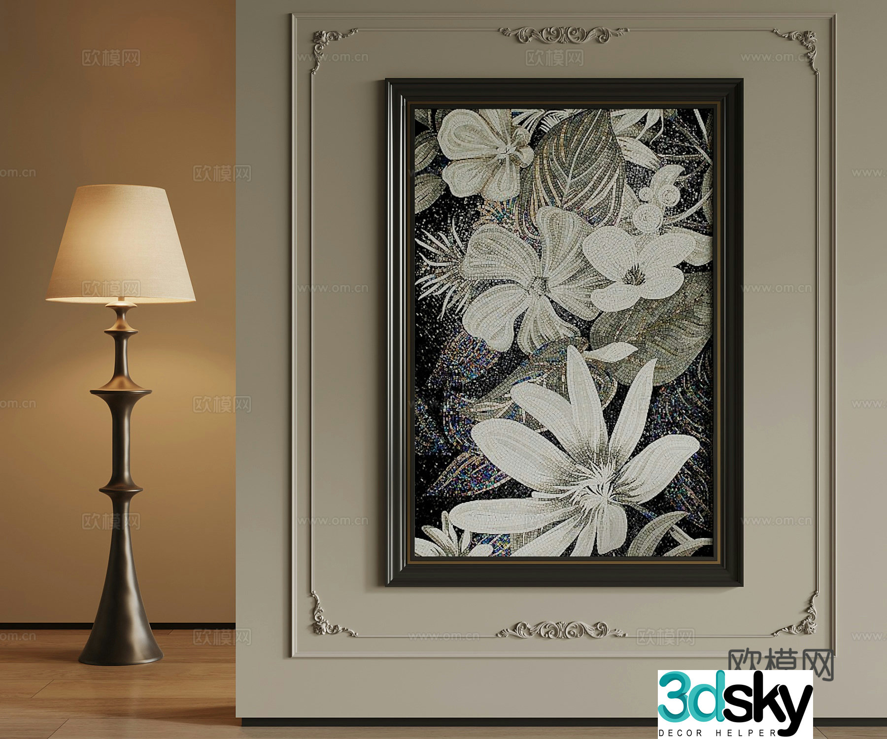 French retro style hanging paintings decorative paintings floor lamps 3D model
