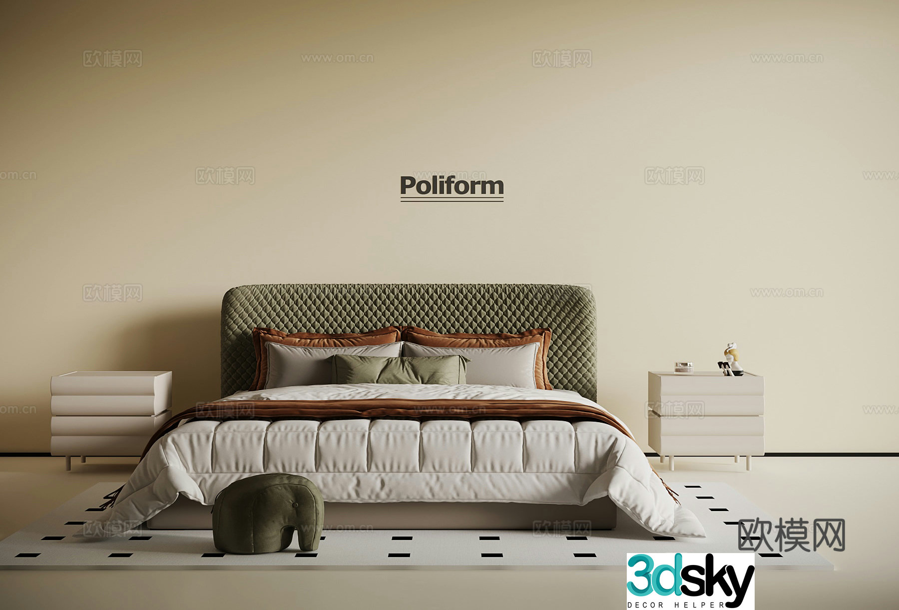 French double bed 3d model