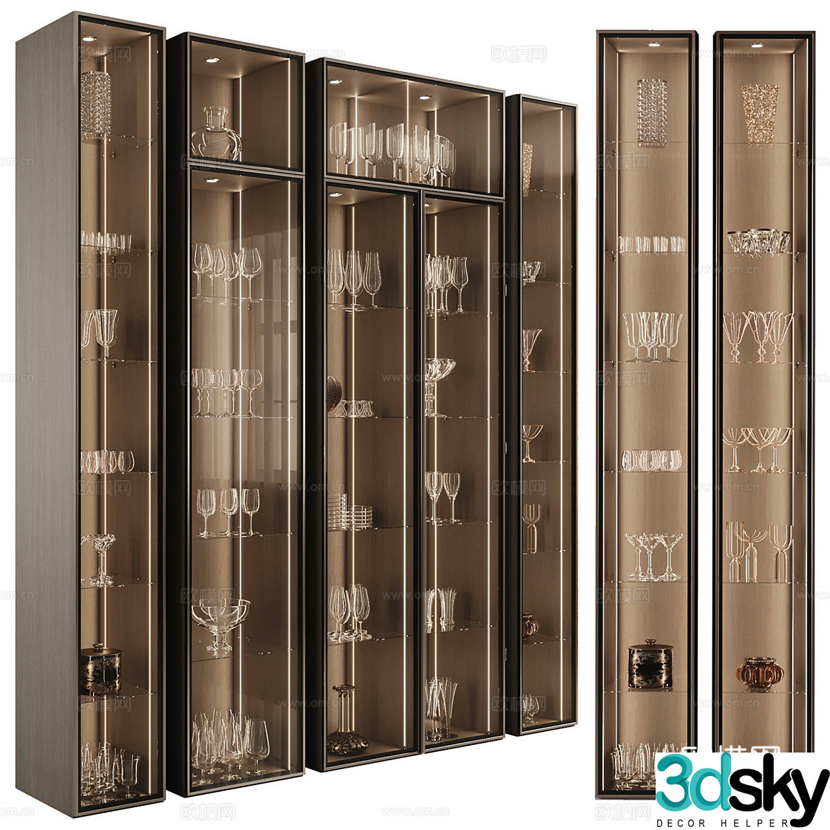 Modern light luxury minimalist glass wine cabinet 3D model
