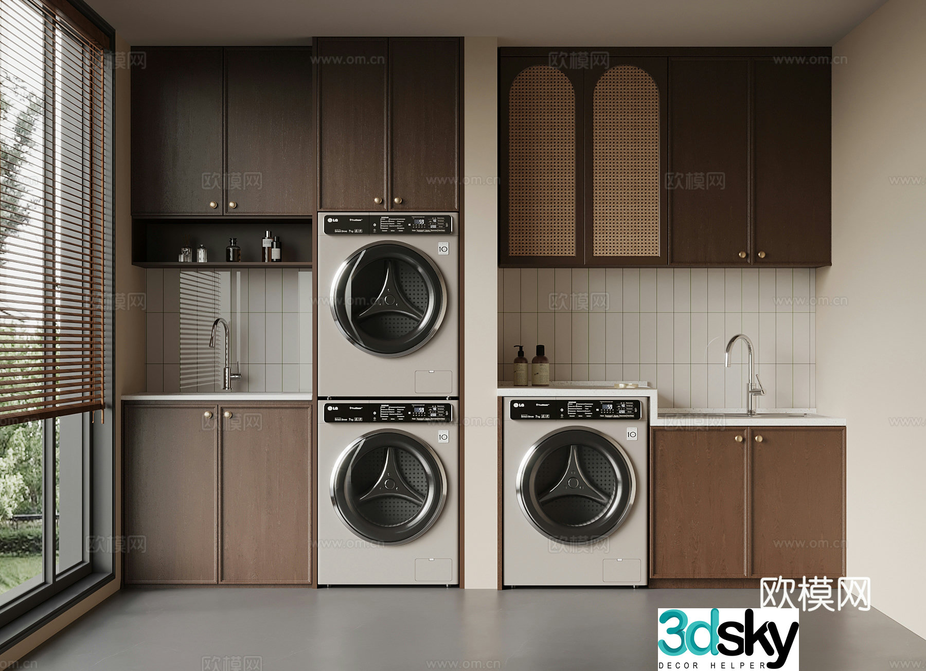 Middle style balcony washing machine cabinet bathroom cabinet 3d model